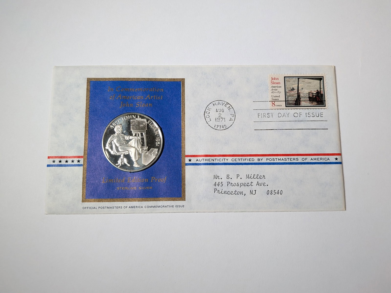 "American Artist John Sloan" Limited Edition Sterling Silver Proof and Stamp - 2