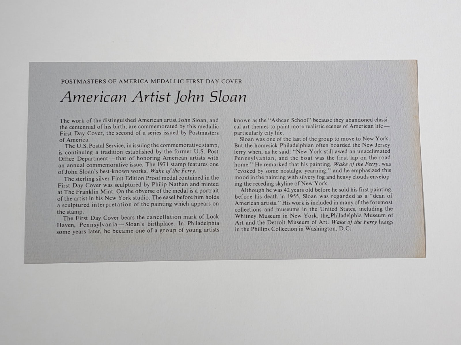 "American Artist John Sloan" Limited Edition Sterling Silver Proof and Stamp - 6