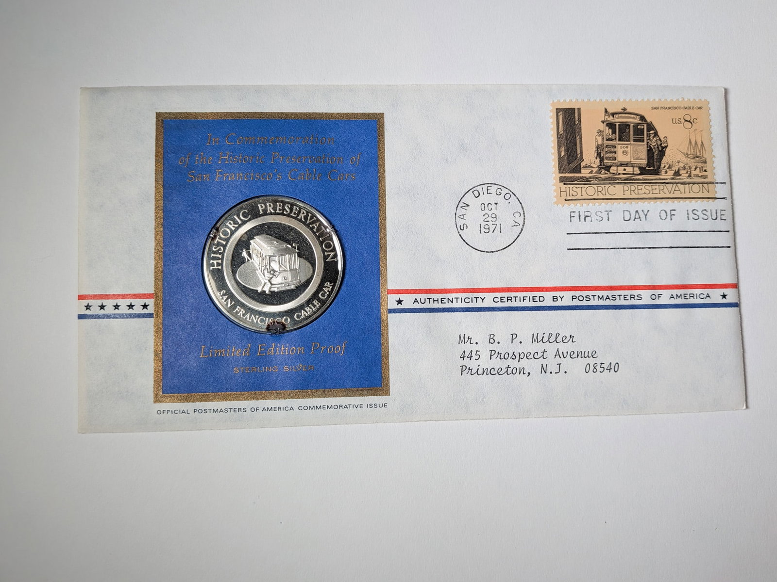 "Historic Preservation of San Francisco Cable Car" Limited Edition Sterling Silver proof and Stamp - 2