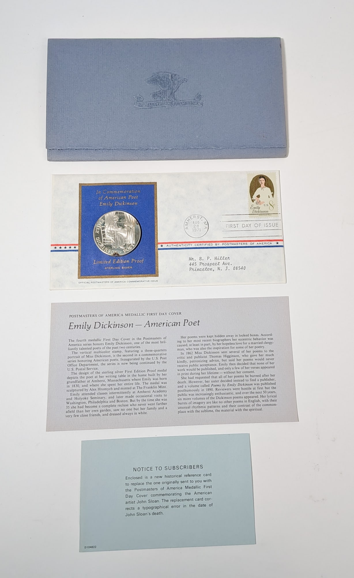"Emily Dickinson - American Poet" Limited edition Sterling Silver Proof: "Emily Dickinson - American Poet" Limited edition Sterling Silver Proof by the Postmasters of America and Franklin Mint with First Day Cover Literature Brooks Auction – Online Auction Terms &