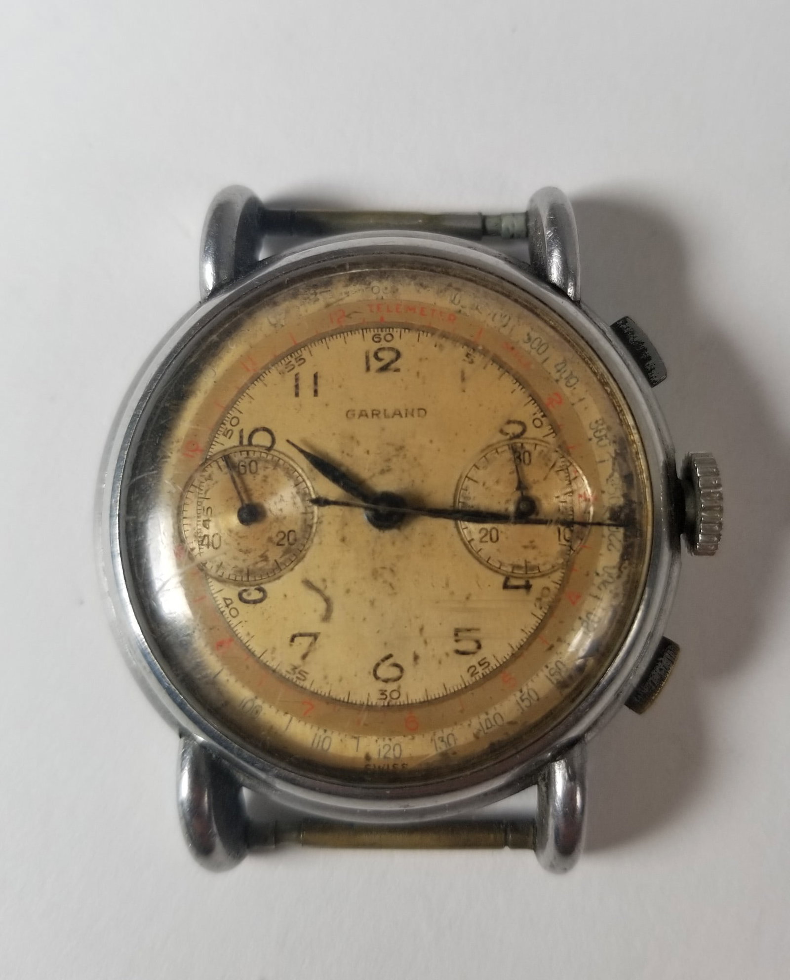 Vintage Garland Chronograph In Need of Service: Vintage Garland Chronograph In Need of Service second hand resets but doesn't move smoothly Literature Brooks Auction – Online Auction Terms & Conditions Contact: (856) 694-2960 |
