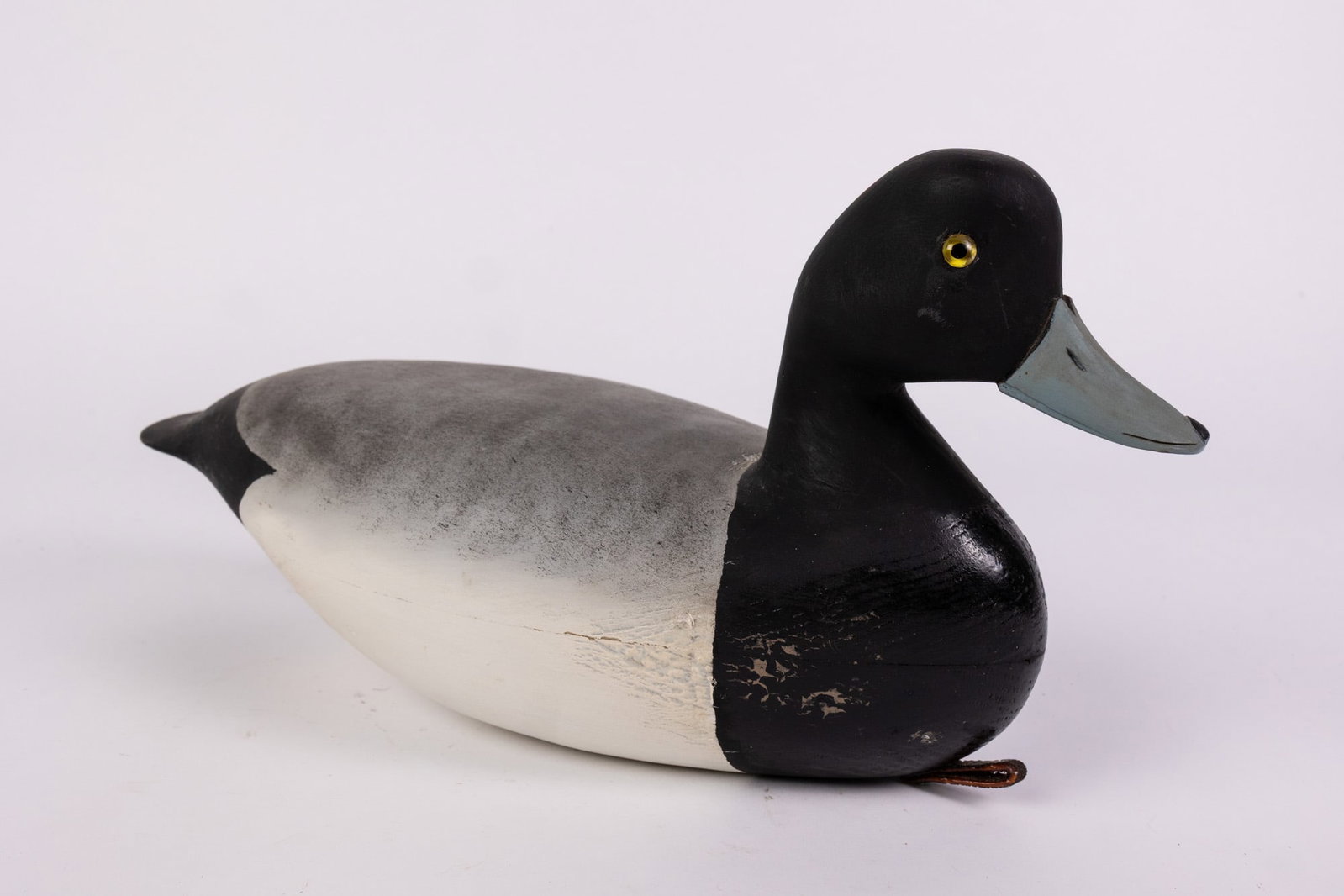 Jim Gale (1899 - 1971) Brigantine, NJ | Bluebill Drake Duck Decoy: The base has an applied lead weight which is marked "J A GALE". Featuring glass inset eyes & hand painted detailing. Size 8" x 6" x 16" Literature Brooks Auction – Online Auction Terms & Conditi