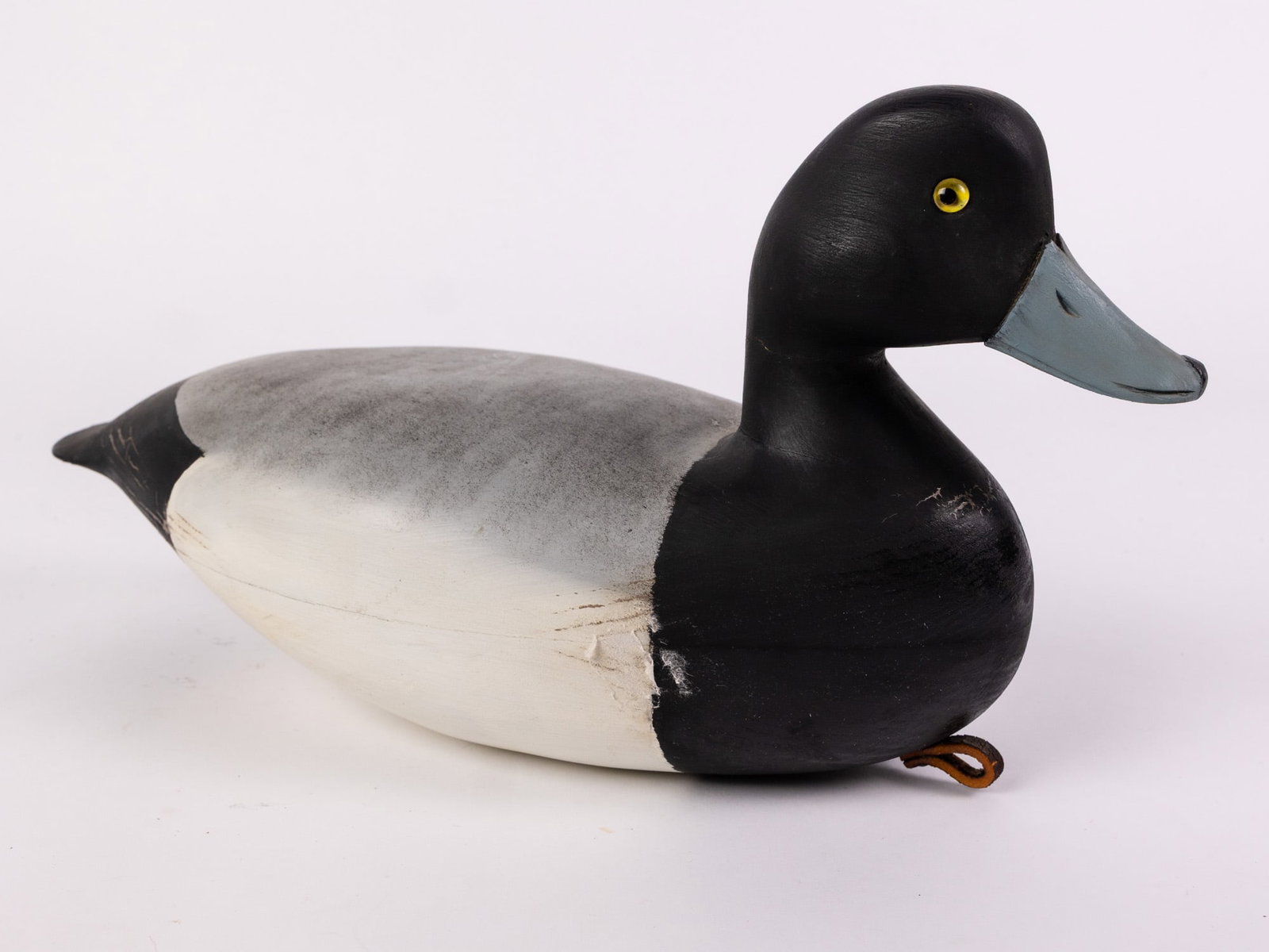 Jim Gale (1899 - 1971) Brigantine, NJ | Bluebill Drake Duck Decoy: The base has an applied lead weight which is marked "J A GALE". Featuring glass inset eyes & hand painted detailing. Size 7" x 6" x 14" Literature Brooks Auction – Online Auction Terms & Conditi