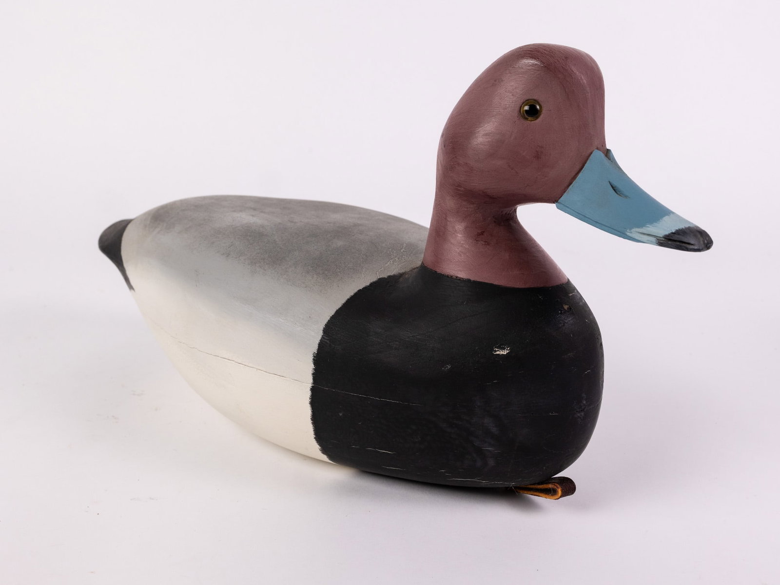 Jim Gale (1899 - 1971) Brigantine, NJ | Redhead Drake Duck Decoy: The base has an applied lead weight which is marked "J A GALE". Featuring glass inset eyes & hand painted detailing Size 7" x 6" x 15" Literature Brooks Auction – Online Auction Terms & Conditio