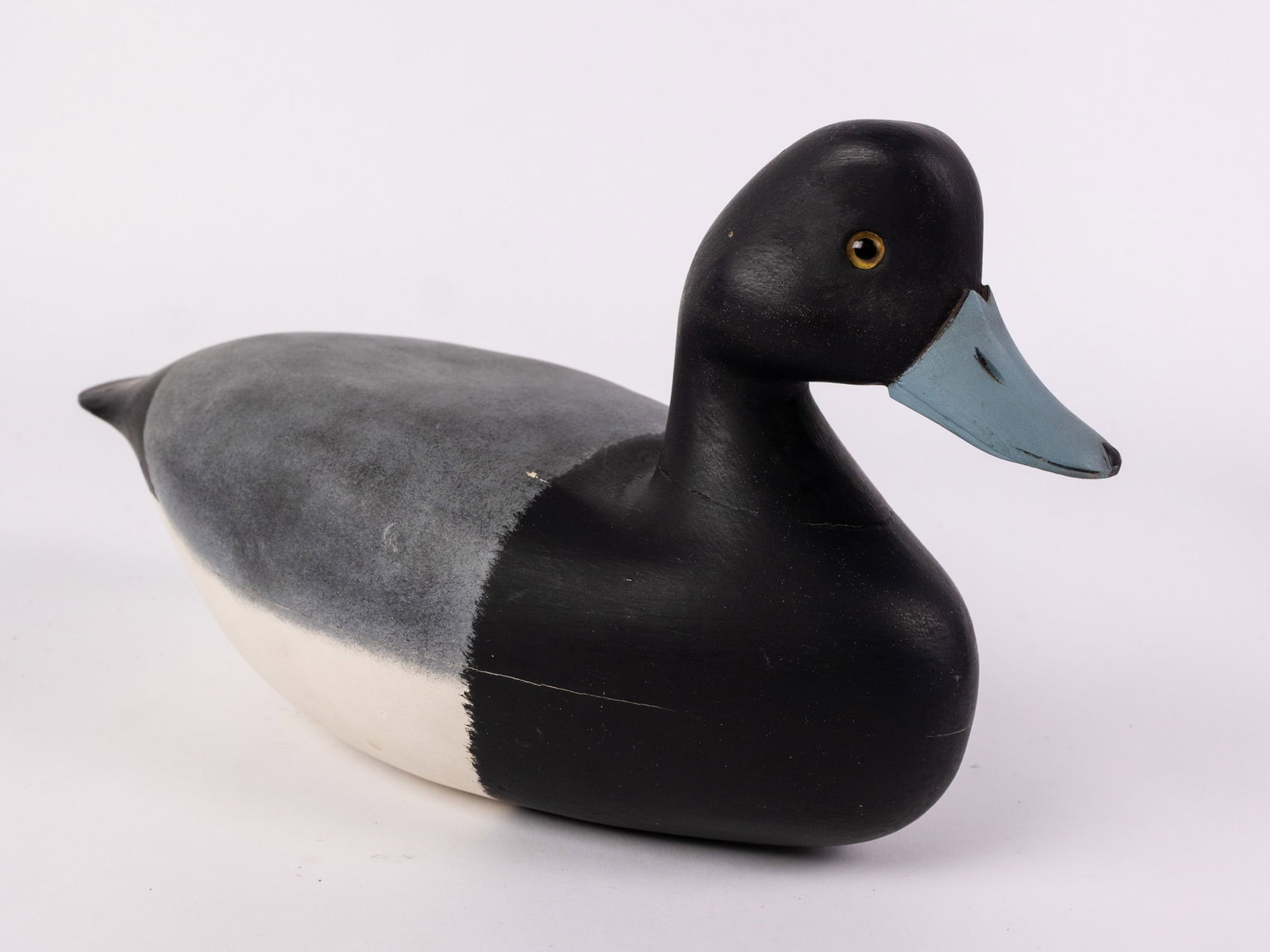 Jim Gale (1899 - 1971) Brigantine, NJ | Bluebill Drake Duck Decoy: The base has an applied lead weight which is marked "J A GALE". Featuring glass inset eyes & hand painted detailing. Size 8" x 6" x 16" Literature Brooks Auction – Online Auction Terms &