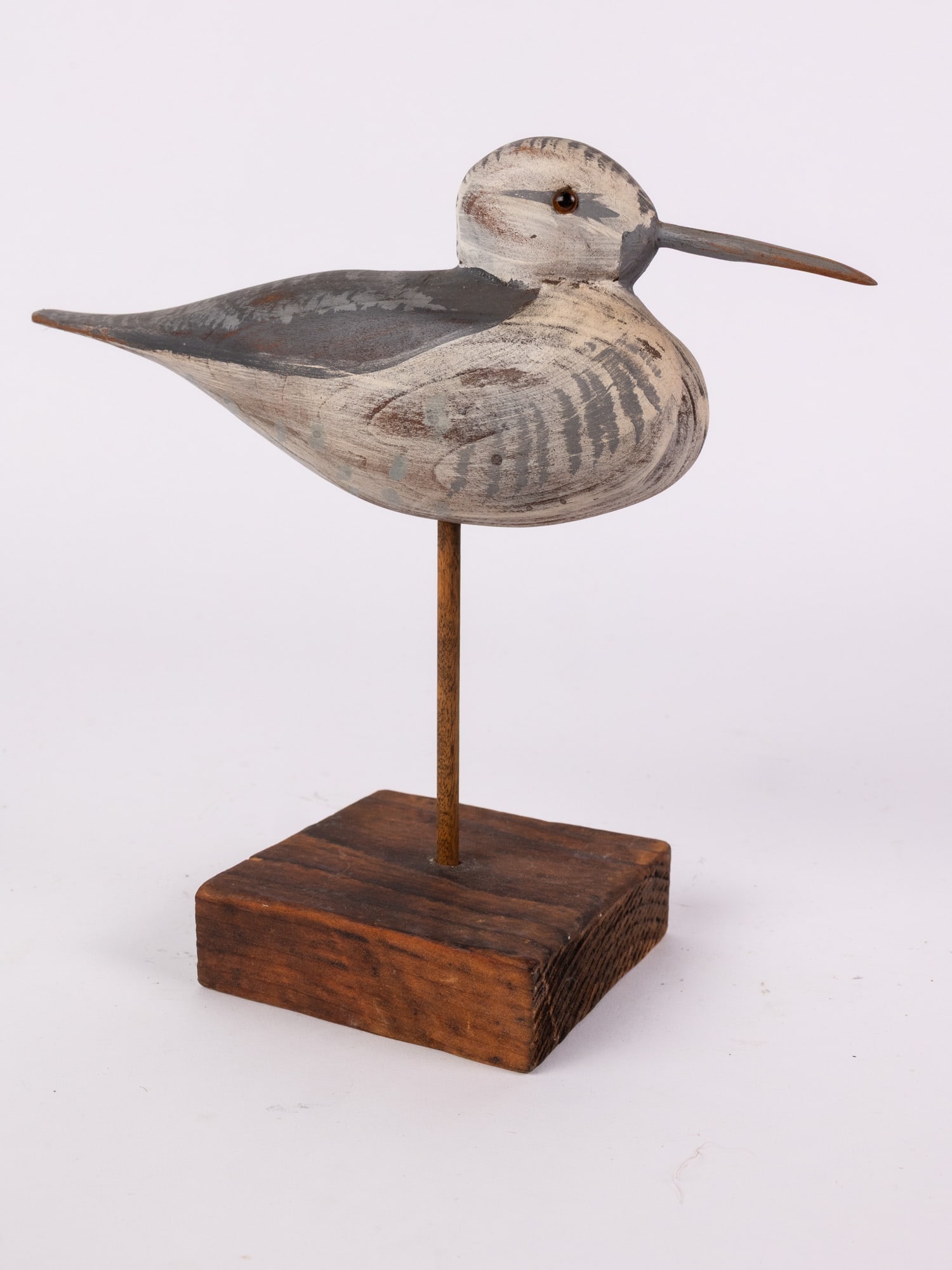 Vintage Hand Carved Shorebird Decoy: Featuring glass inset eyes, appears to be a Sanderling Size 9.5" x 4" x 10" Literature Brooks Auction – Online Auction Terms & Conditions Contact: (856) 694-2960 | info@brooks.auction READ