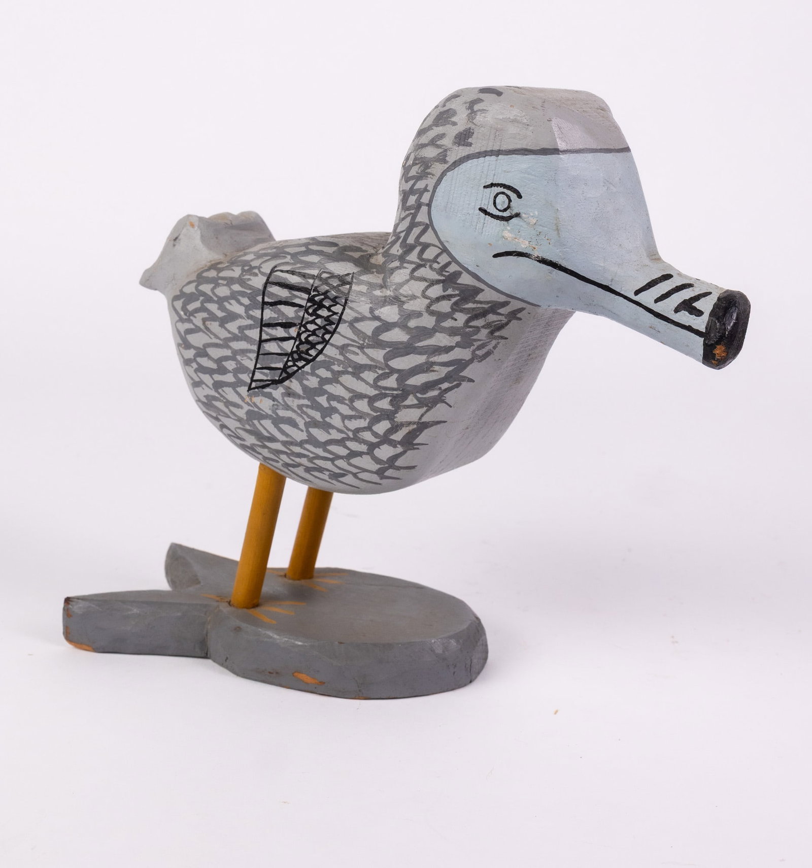 c. 1972 Bill Birch [Chincoteague Island, VA] Dodo Bird Decoy: Standing on a fishform base, featuring hand painted detailing Size 9" x 9" x 3" Literature Brooks Auction – Online Auction Terms & Conditions Contact: (856) 694-2960 | info@brooks.auction READ