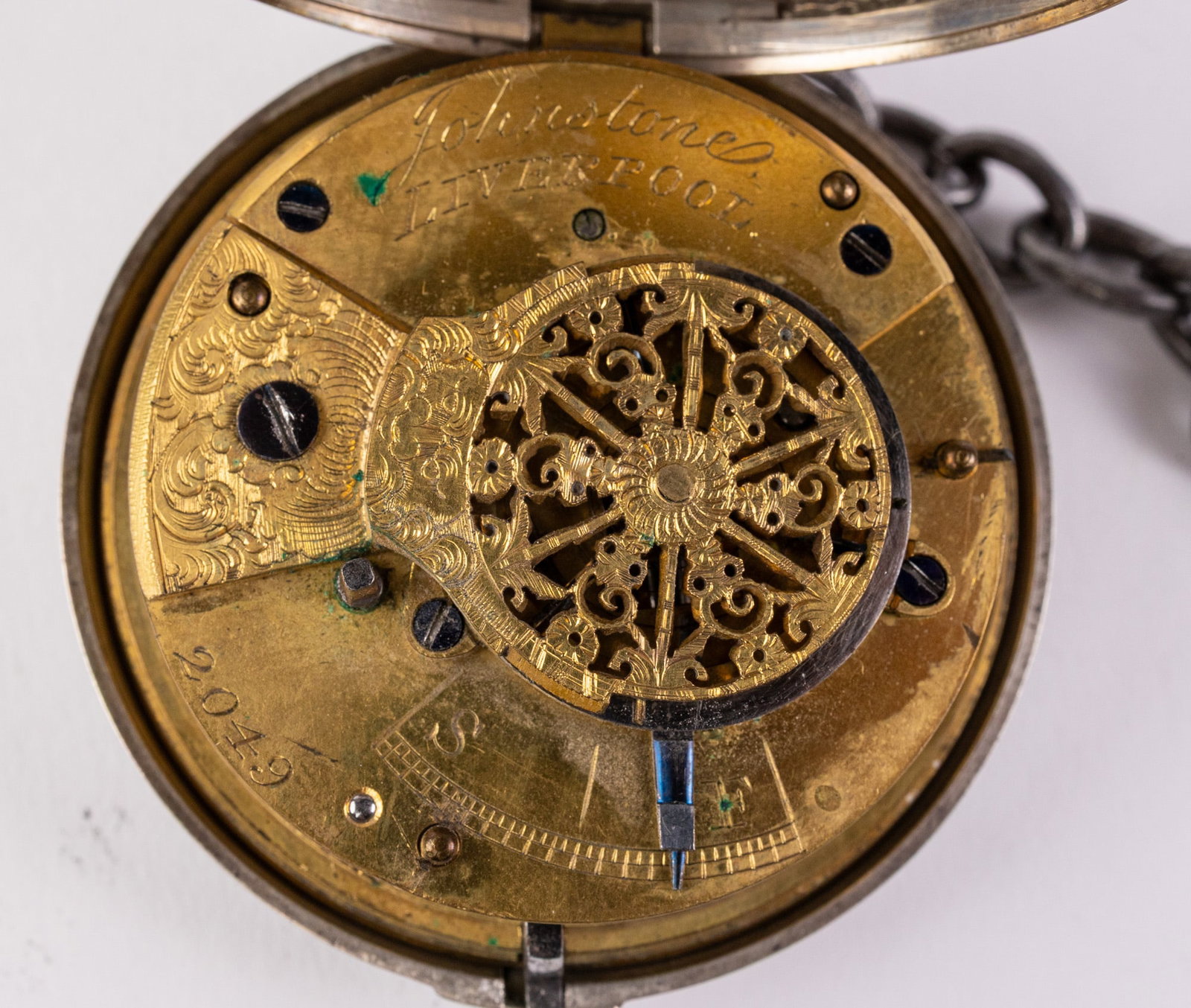 18th c. Silver J. Johnstone Pair-Cased Verge Watch & Chain - 3