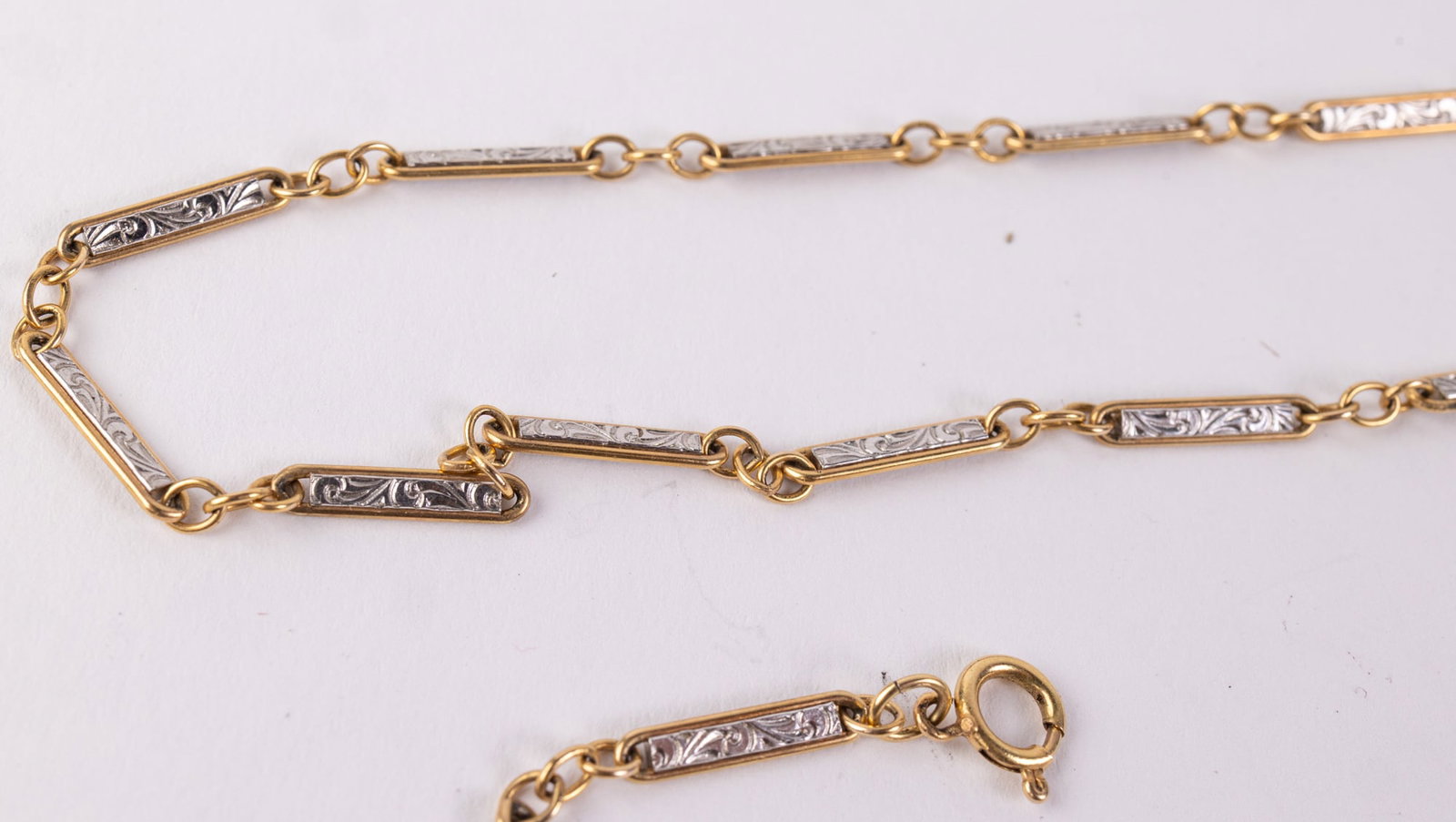 Antique 14KY Gold Bar Link Station Watch Chain w/ 10KY Dog Clip - 4