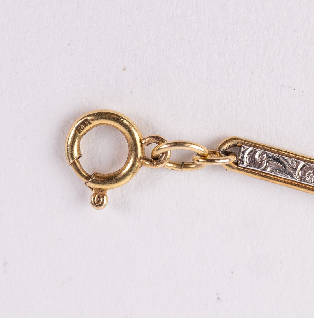 Antique 14KY Gold Bar Link Station Watch Chain w/ 10KY Dog Clip - 5