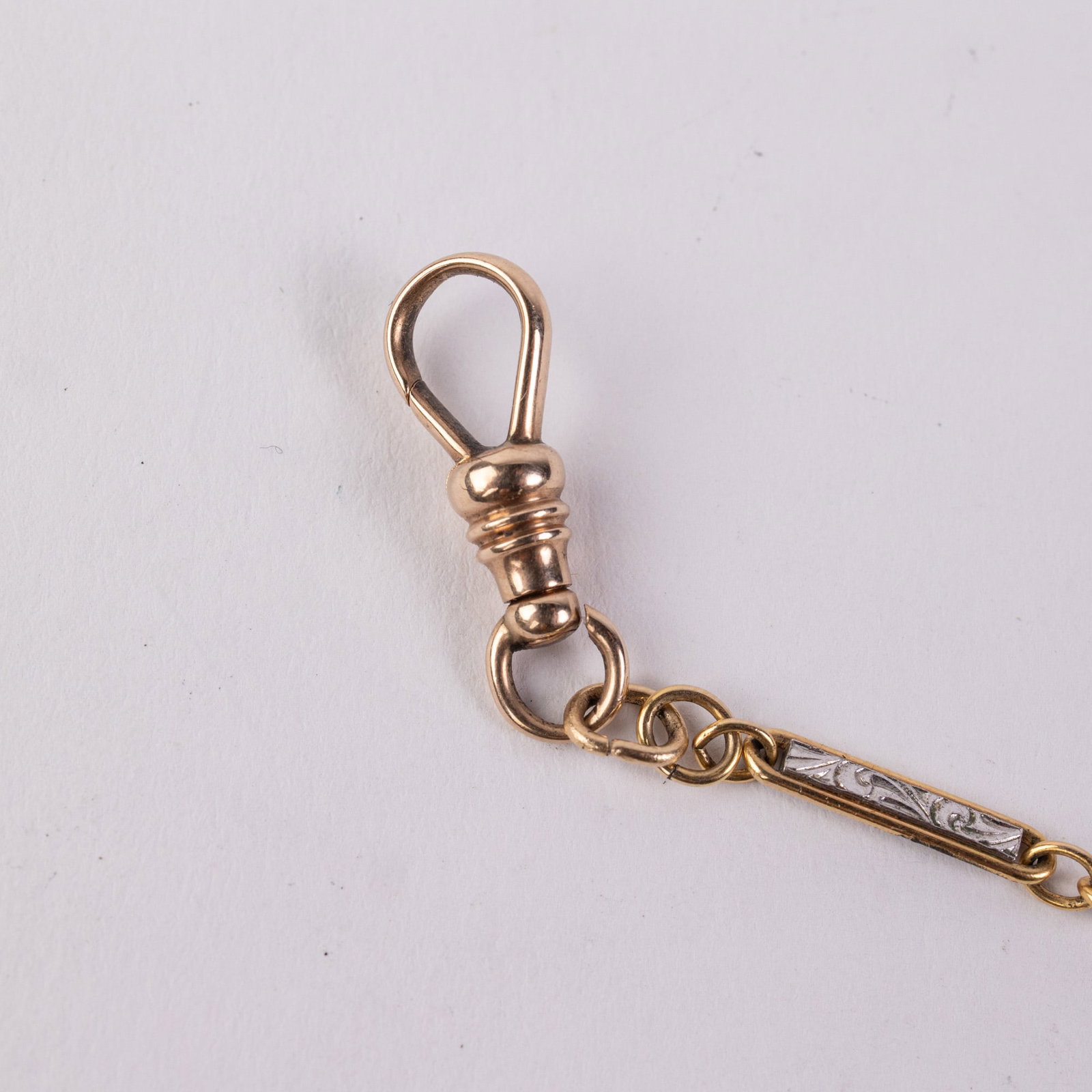 Antique 14KY Gold Bar Link Station Watch Chain w/ 10KY Dog Clip - 6