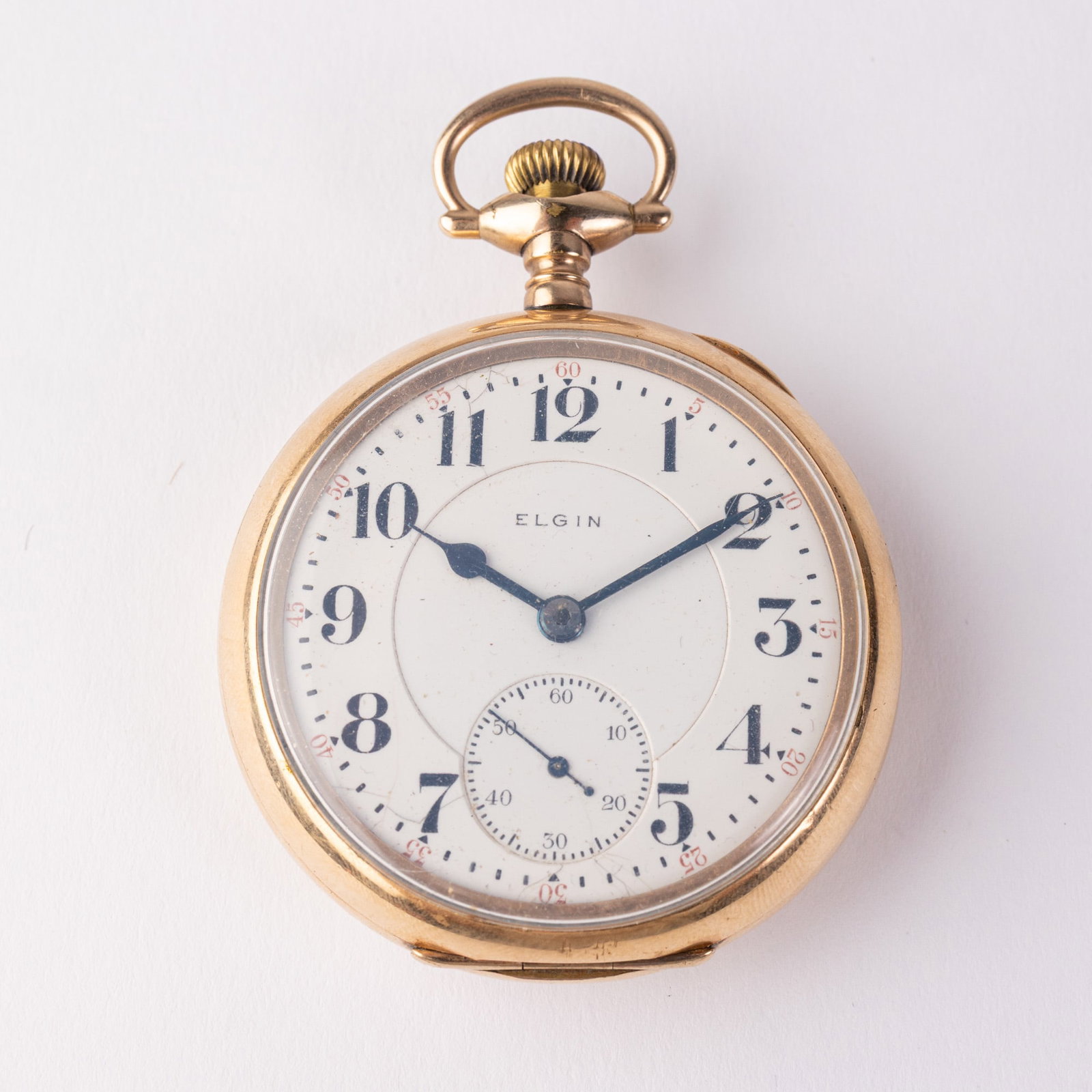 c. 1904 Antique Elgin Motor Barrel Pocket Watch w/ Veritas Movement: Running. The outer case is engraved and marked "Keystone Watch Case 7957242". The inner caseback is marked "Guaranteed J. Boss 25 Years 7957242". '. The estimated year of production is 1904. 23