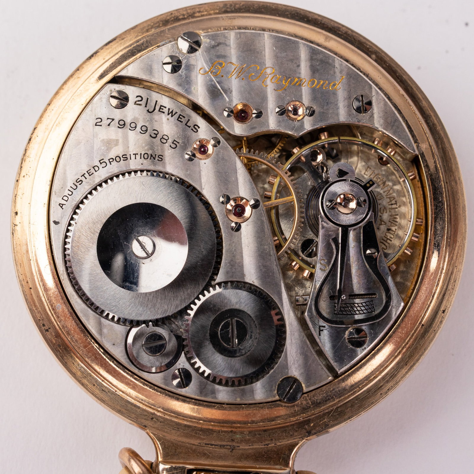 c. 1924 Elgin B.W. Raymond Railroad Pocket Watch w/ Simmons Chain - 9