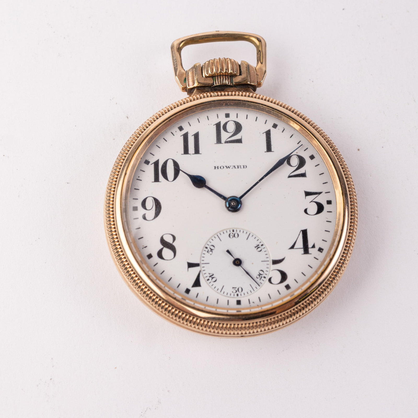c. 1917 E. Howard & Co. Series 11 Railroad Chronometer: The inner caseback is marked "E. Howard Watch Co. Keystone Watch Case J. Boss 10K Gold Filled Patented 9679700". The estimated year of production is 1917. 21 Jewels. The movement is marked "E. Howard 