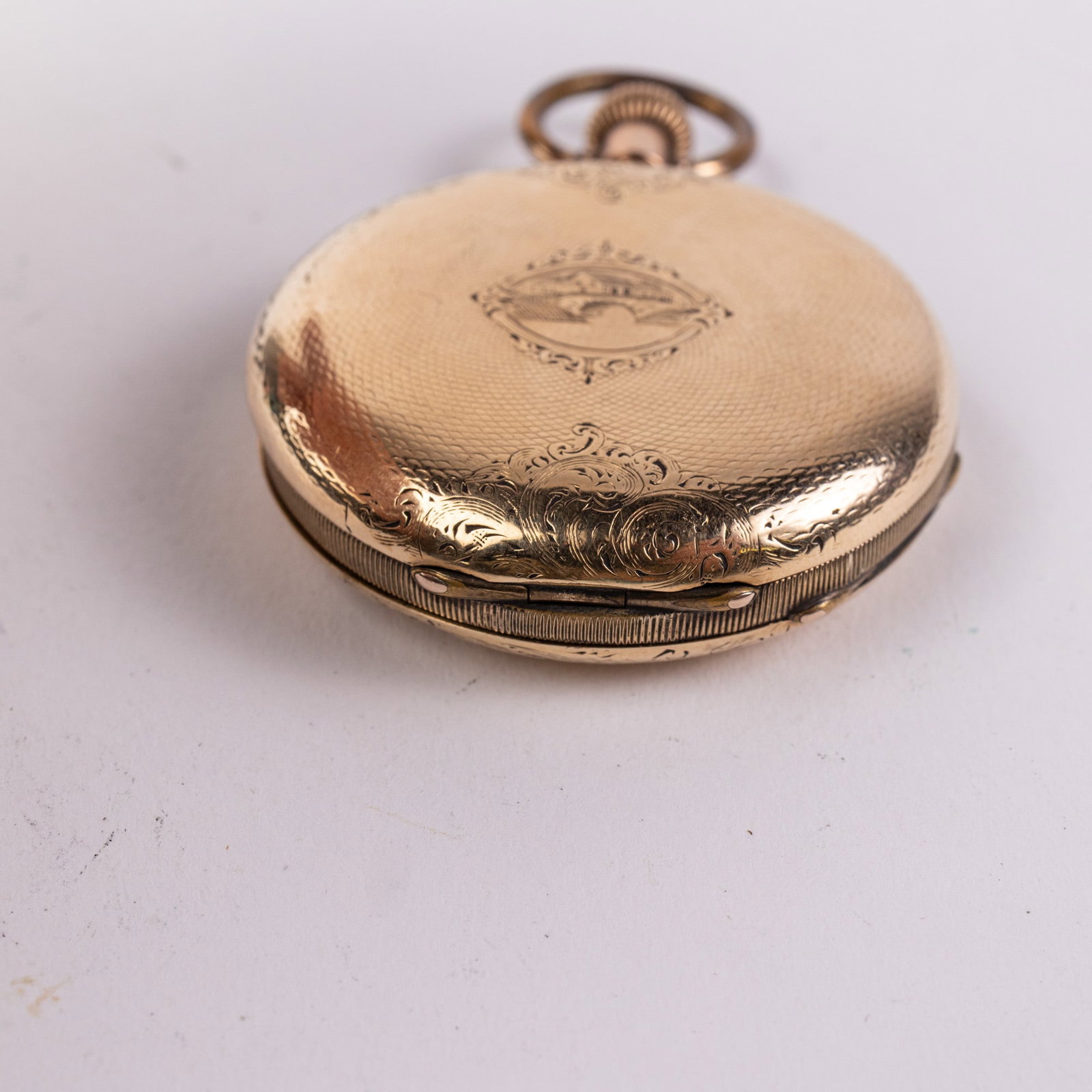 Antique Watch Case with Etched Village Motif - 3