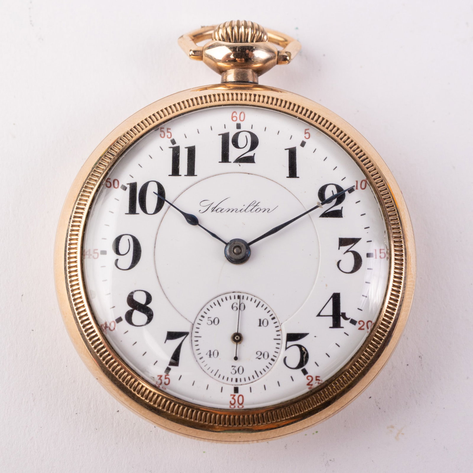 c. 1917 Hamilton Model 940 Railroad Grade Pocket Watch: The outer case is marked "Keystone Watch Case Co J. Boss 10K Gold Filled 9724097". The estimated year of production is 1917. 21 Jewels. The movement is marked "Hamilton Watch Co Motor Barrel Adjusted