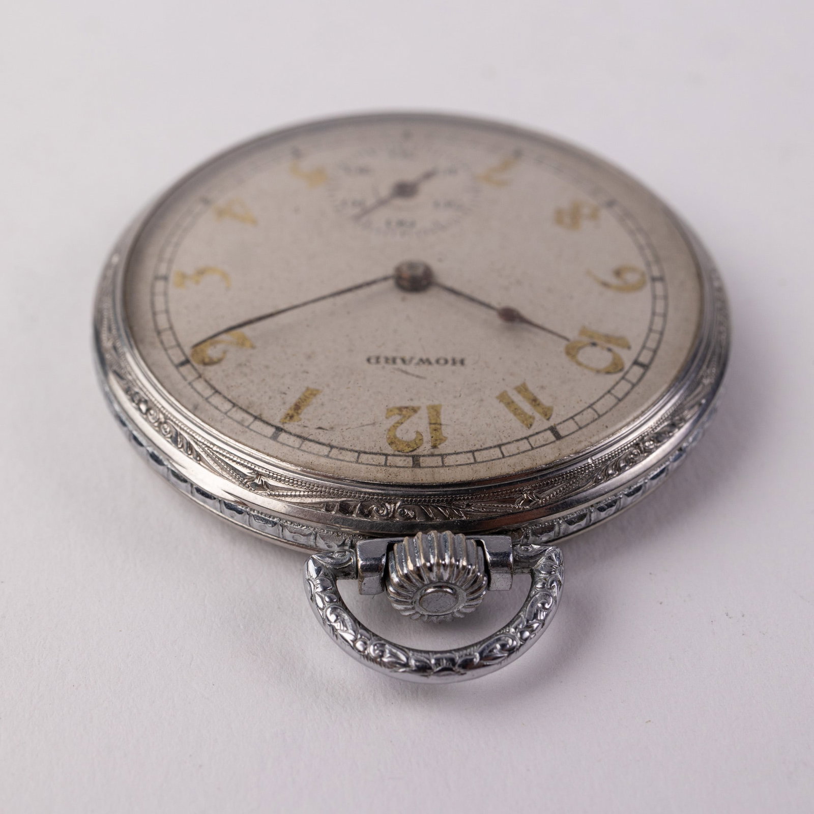 c. 1909 Howard Open Face Chrome Pocket Watch - 2