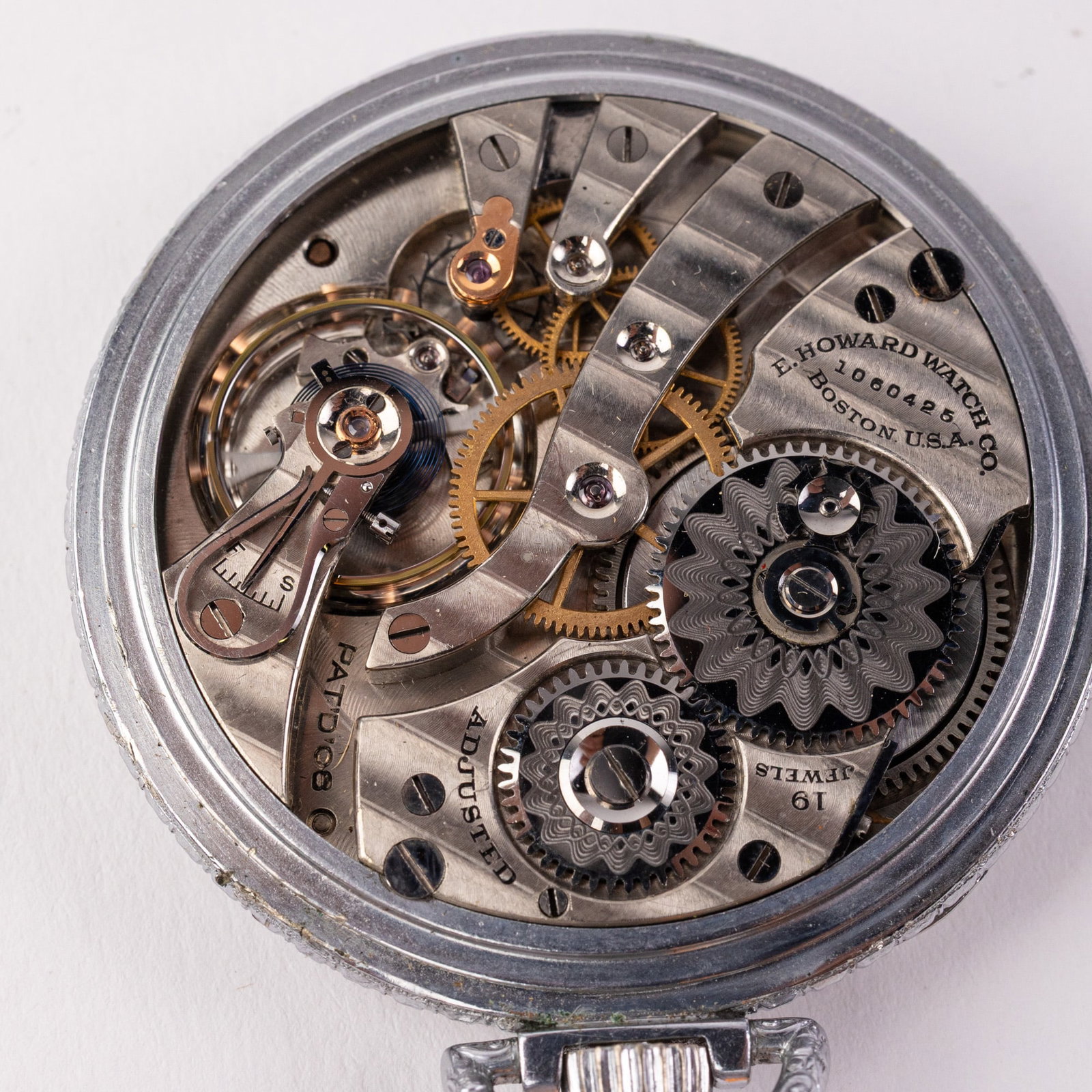 c. 1909 Howard Open Face Chrome Pocket Watch - 4