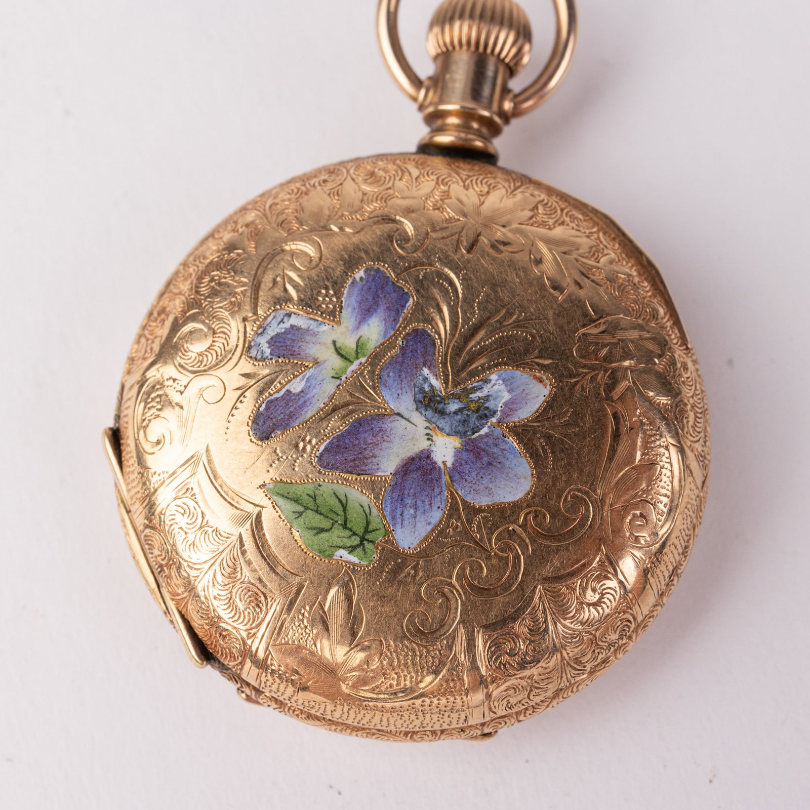 Antique Elgin Violet Motif Safety Pinion Pocket Watch c. 1895 - 7