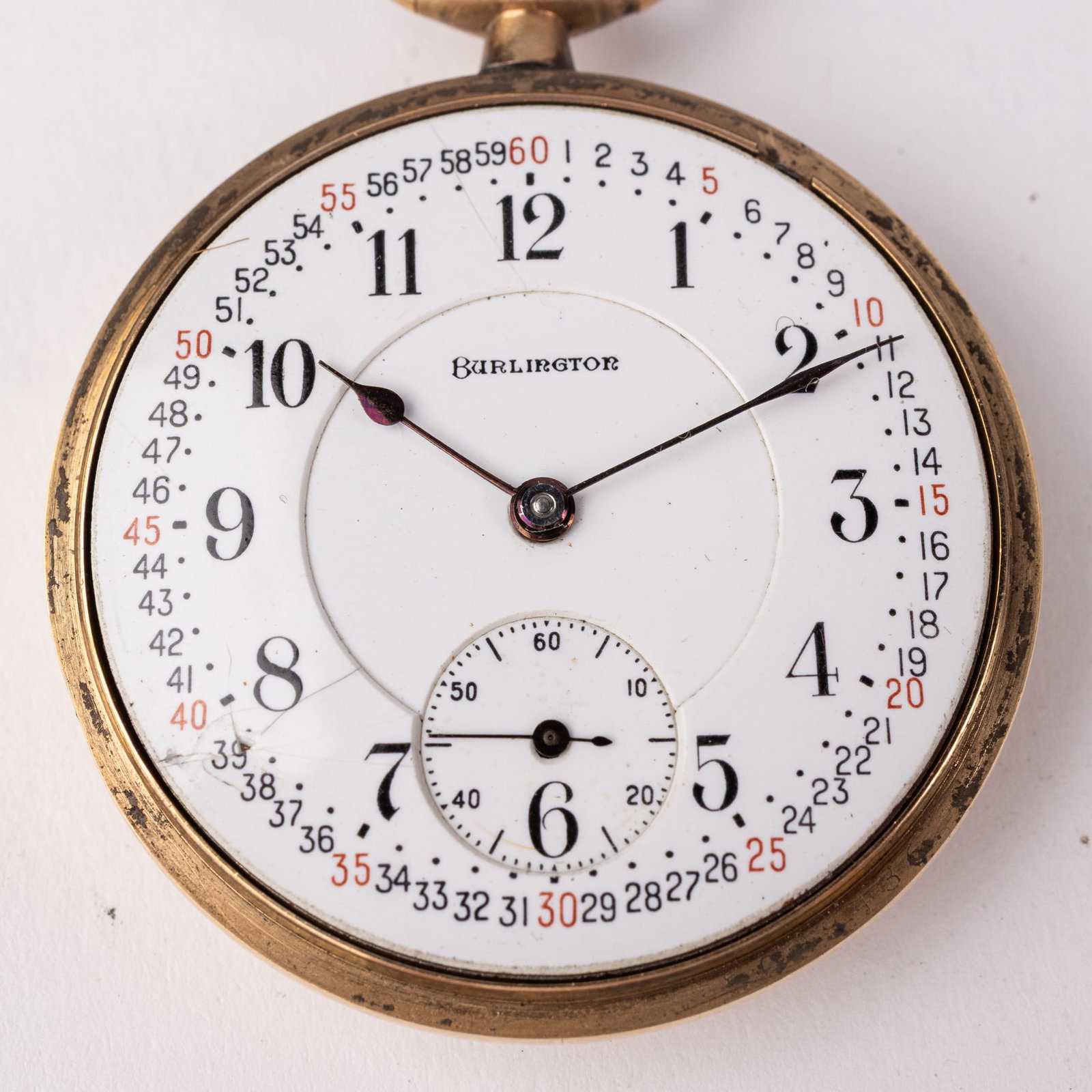c. 1923 Burlington Open Face Pocket Watch in 14K Gold Strata Case - 2