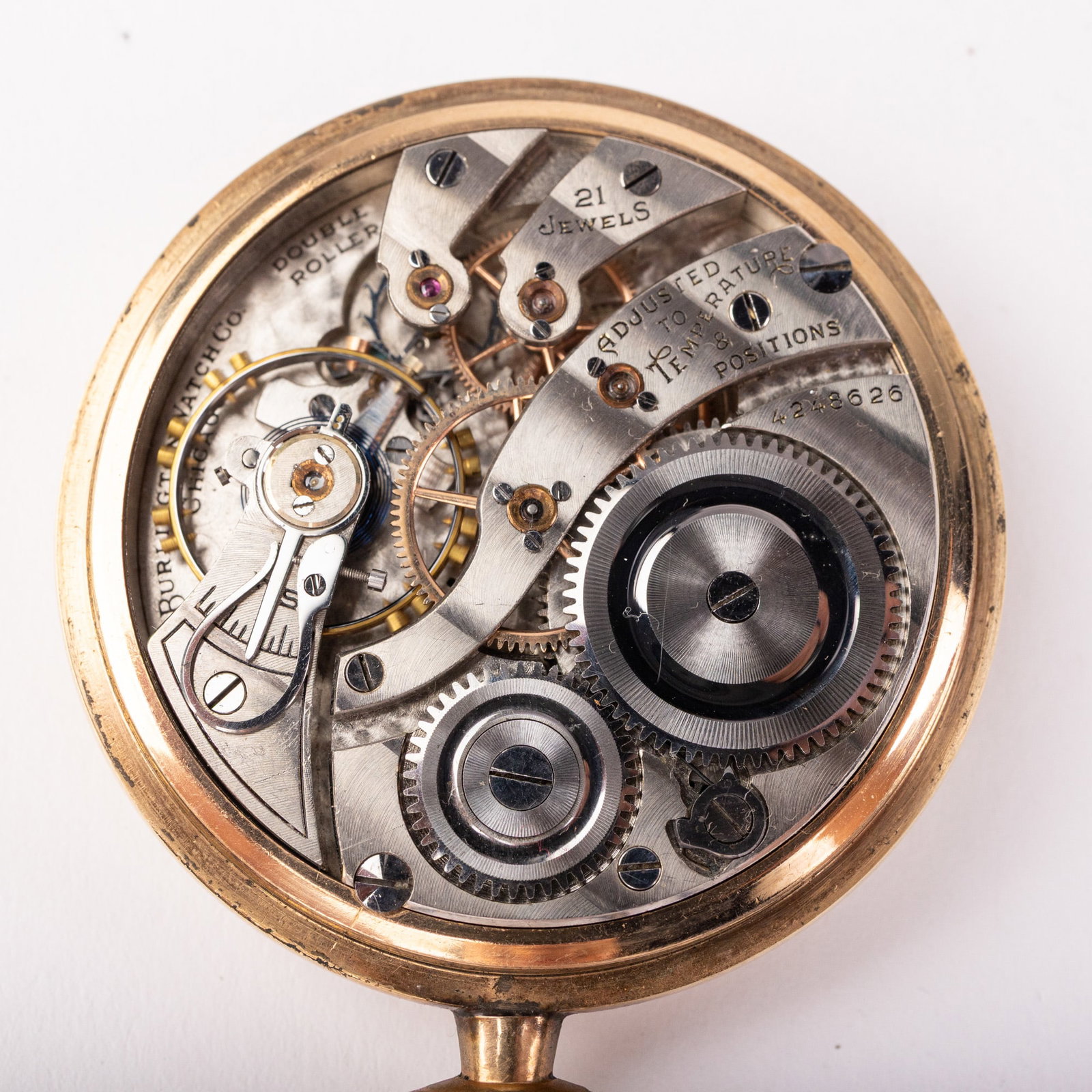 c. 1923 Burlington Open Face Pocket Watch in 14K Gold Strata Case - 7