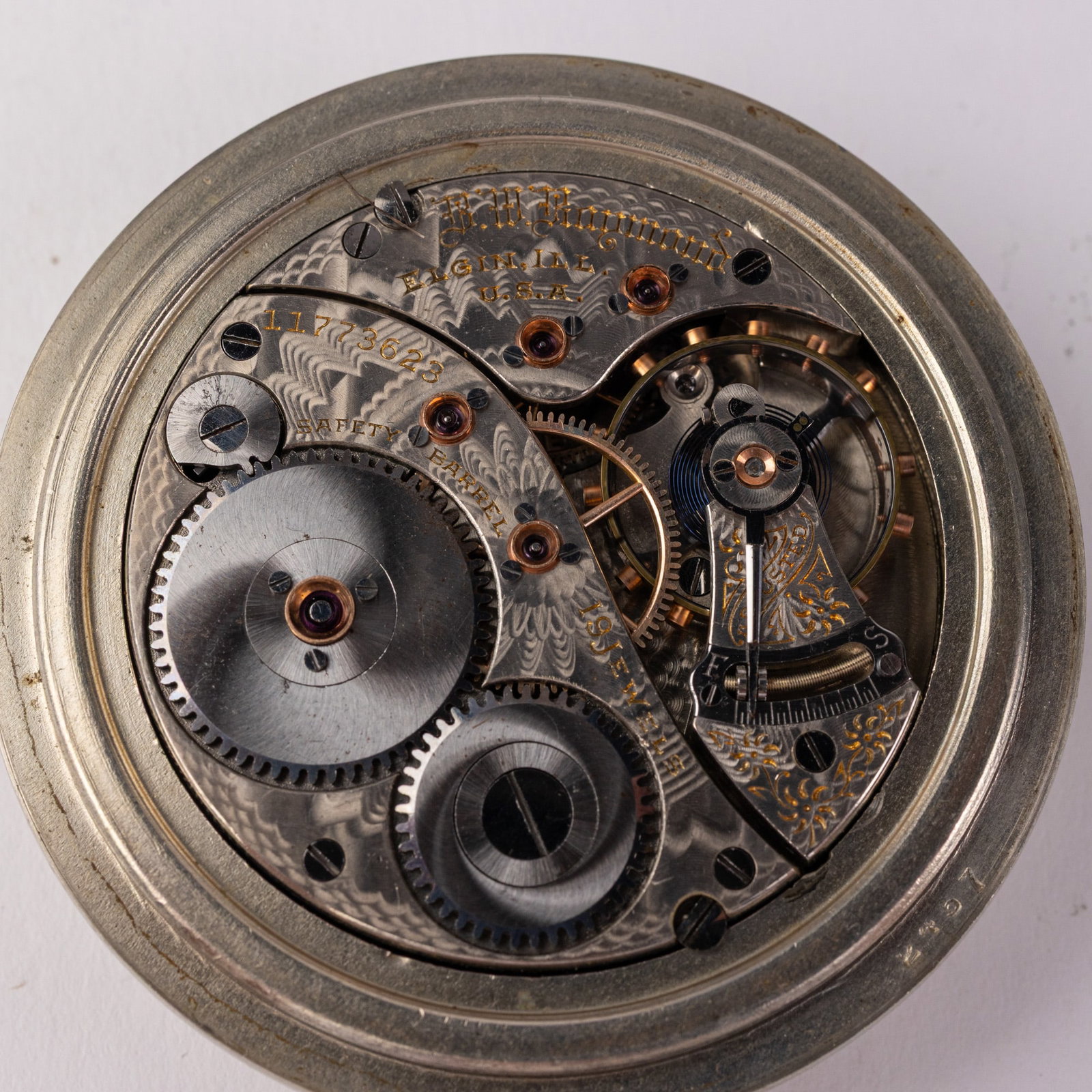 Antique Locomotive Motif B.W. Raymond Elgin Pocket Watch - 7
