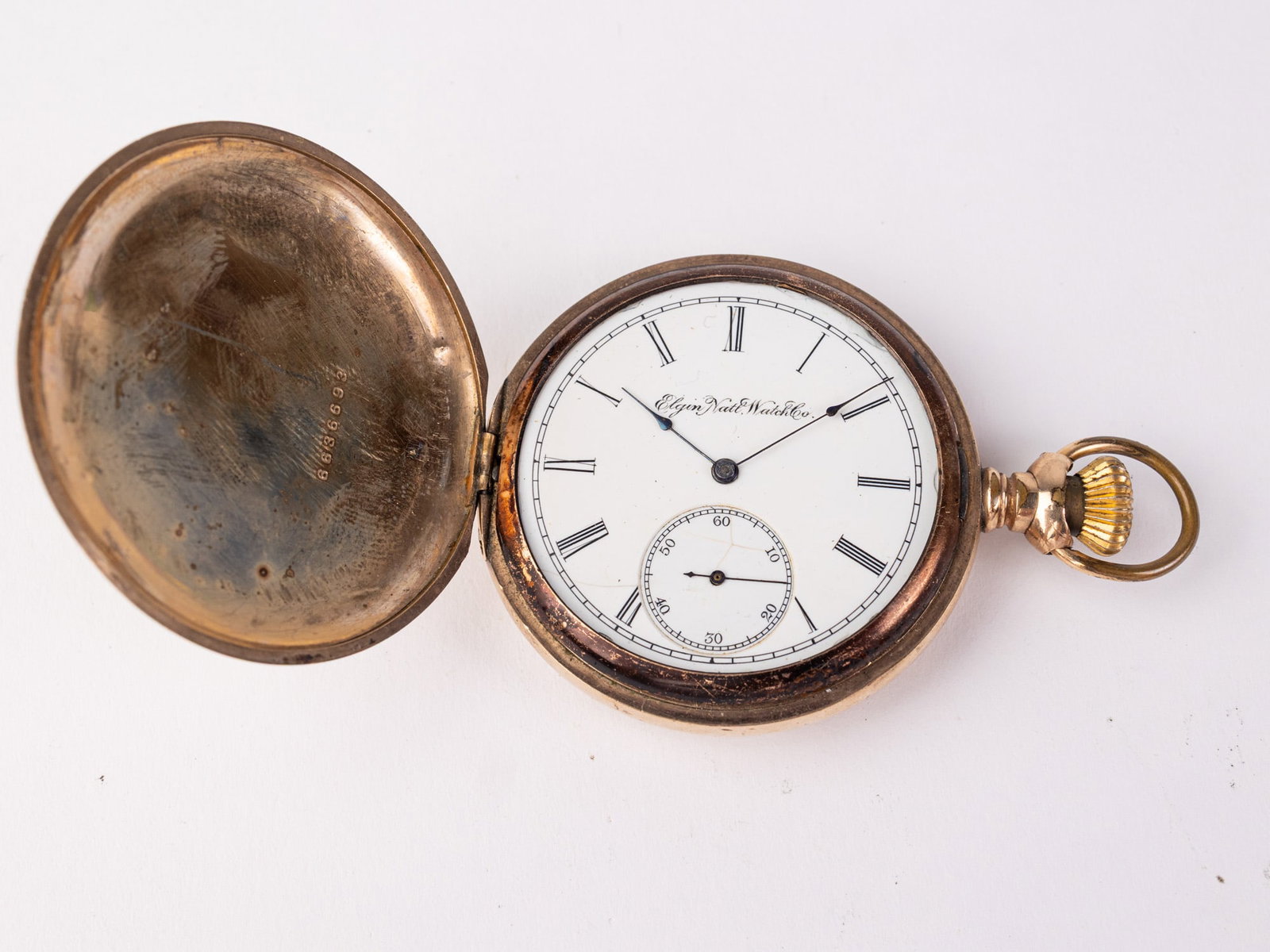 Antique Elgin Pocket Watch c. 1914: 15 Jewels, case marked 6636693, serial number 18610477, lid lift screws broken Size 16/s [movement] Literature Brooks Auction – Online Auction Terms & Conditions Contact: (856) 694-2960 | info@