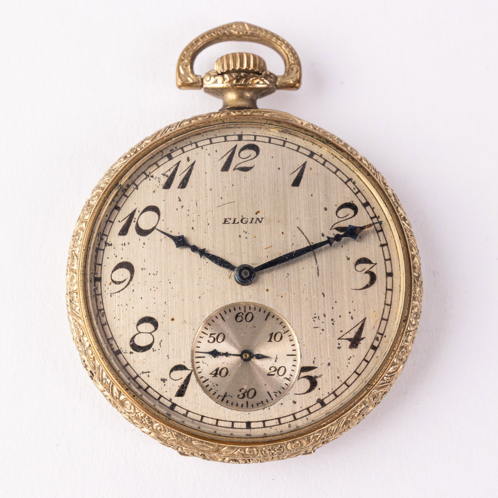 Antique Elgin Pocket Watch c. 1925: Seven Jewels, case marked 4032061, serial number 28302304, marked 14k gold filled Size 12/s [Movement] Literature Brooks Auction – Online Auction Terms & Conditions Contact: (856) 694-2960 | in