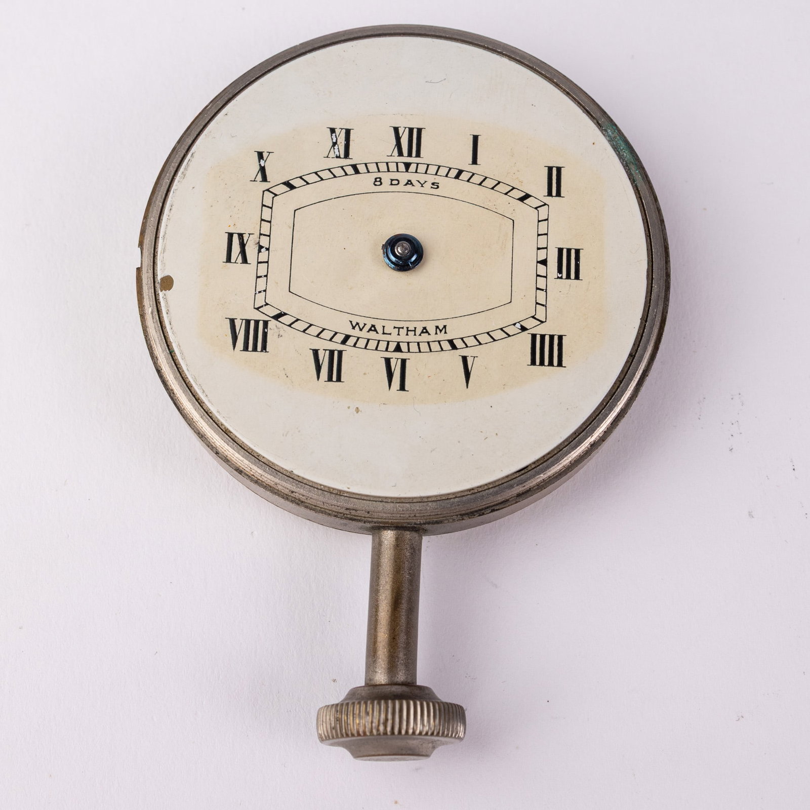Antique Waltham Eight Day Car Clock: The movement is marked "8278 Waltham Watch Co. U.S.A. 8 Days 26067207 FS". The dial is marked "8 Days Waltham". No watch hands or crystal. Literature Brooks Auction – Online Auction Terms &