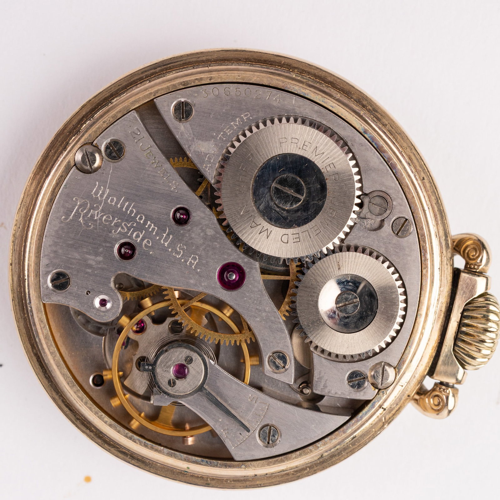 Waltham Riverside 10k Gold Plate Pocket Watch c. 1939 - 5