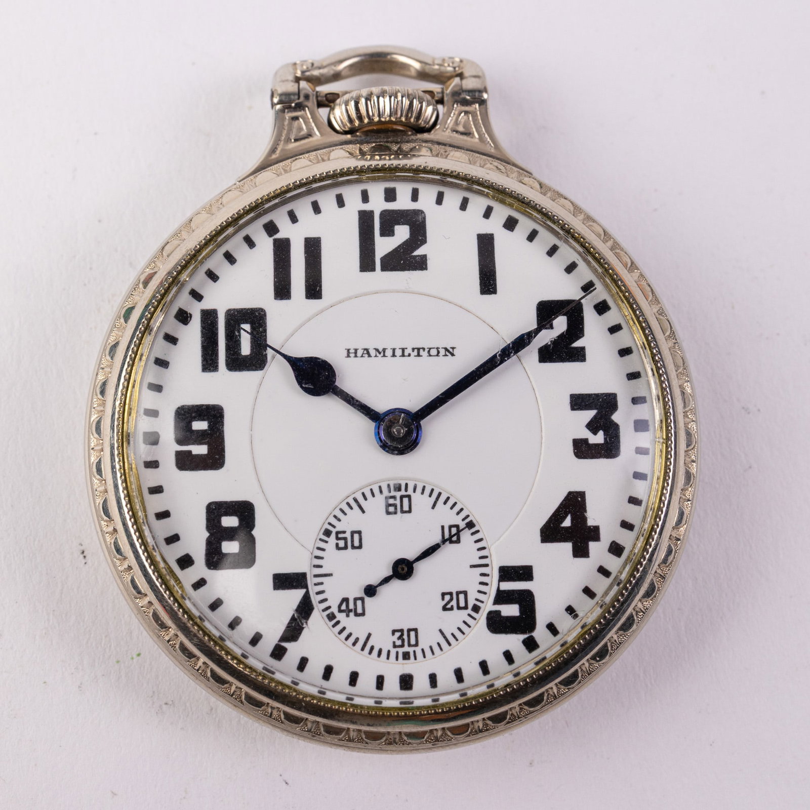 Hamilton Railroad Grade Model 992 Antique Pocket Watch c. 1918: 21 Jewels, case marked 0363637, serial number 2469415, five positions, marked 14k gold filled Size 16/s [movement] Literature Brooks Auction – Online Auction Terms & Conditions Contact: (856) 6