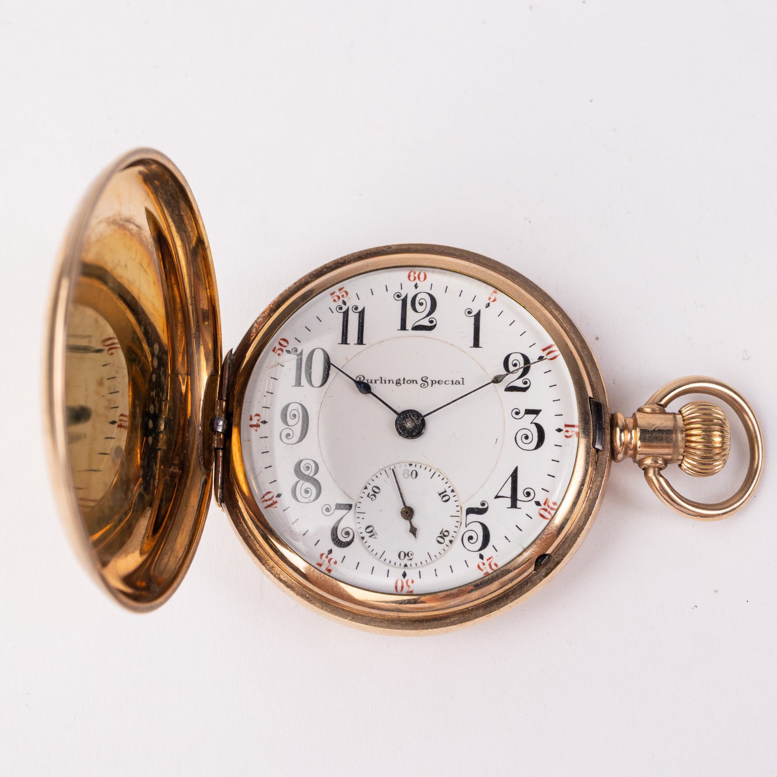 Antique Burlington Pocket Watch c.1908: Front features a later addition of an etched 1929 Plymouth automobile, 19 Jewels, case marked 6901985, serial number 2141350 Size 19/s [movement] Literature Brooks Auction – Online Auction Terms