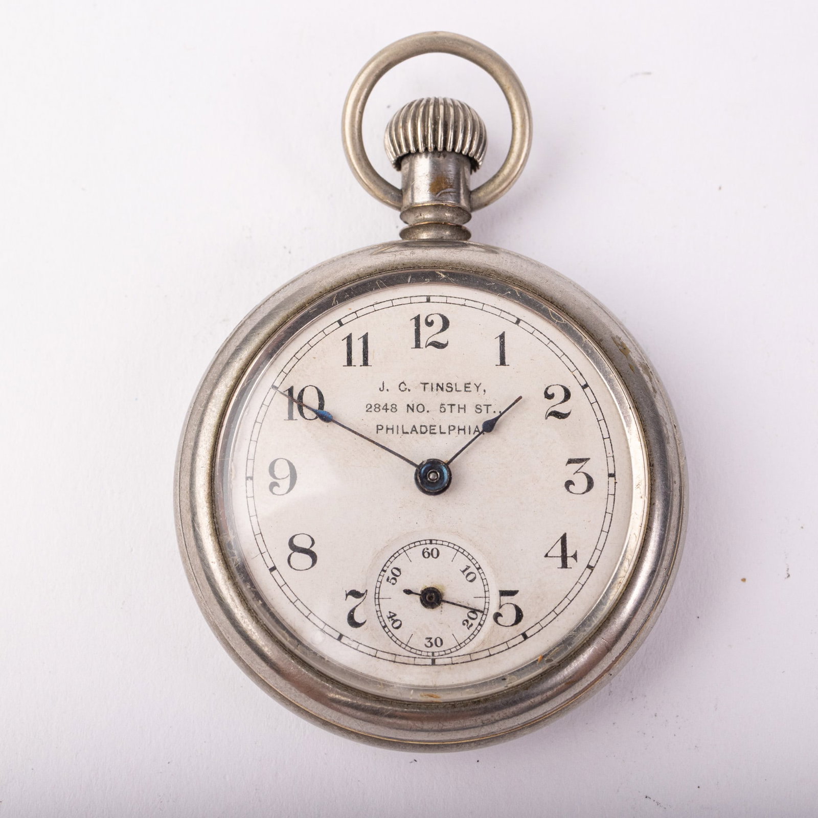 Antique J.C. Tinsley Open Face Pocket Watch: The dial is marked "J.C. Tinsley 2848 No. 5th Street Philadelphia". Serial Number: 13745878 Literature Brooks Auction – Online Auction Terms & Conditions Contact: (856) 694-2960 |