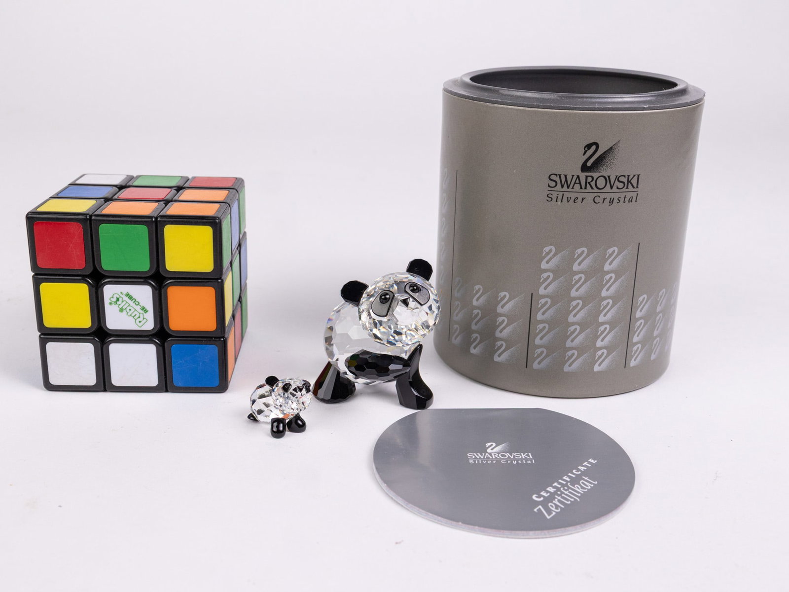 Swarovski Silver Crystal Mother and Baby Panda IOB - 2