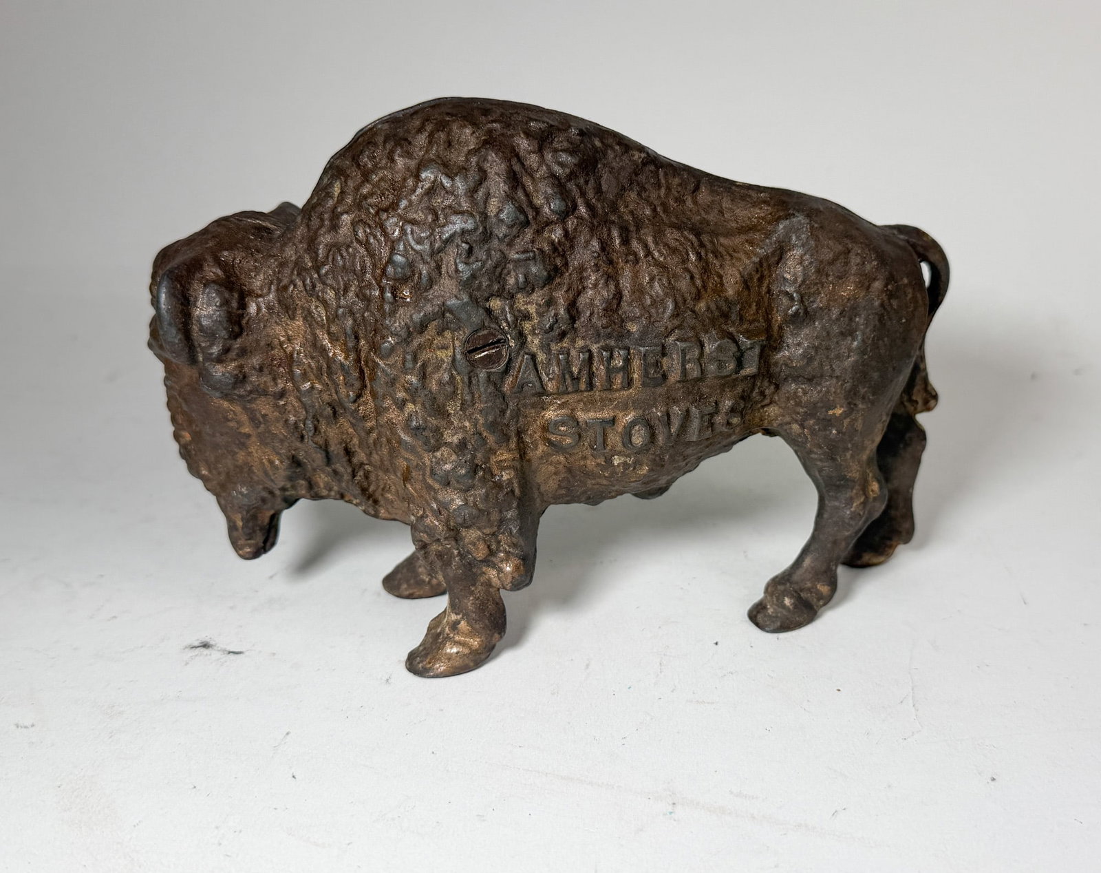 "Amherst Stoves" Cast Iron Buffalo Advertising Still Bank - 3