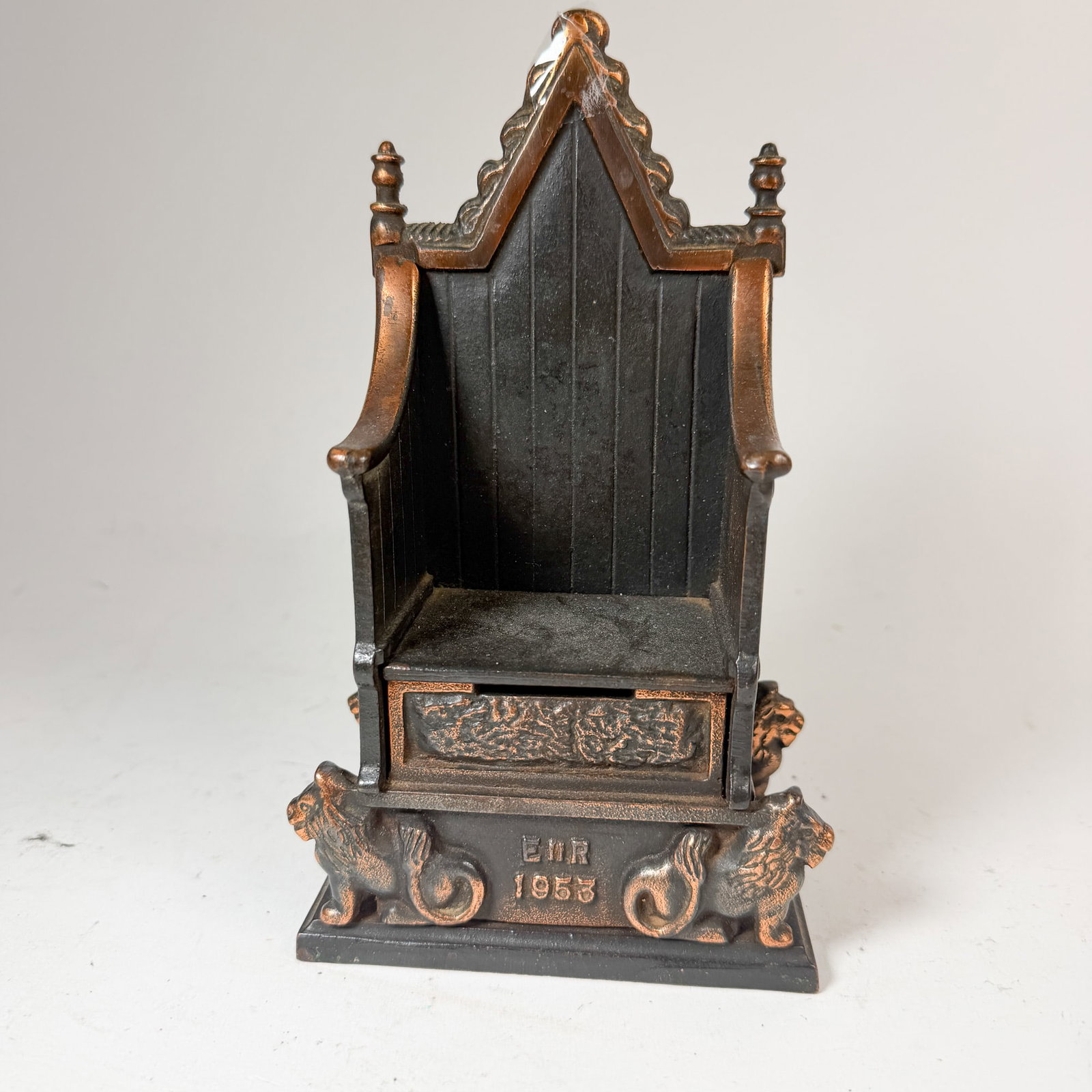 Cast Iron Commemorative 1953 Queen's Coronation Chair Bank (1 of 4)