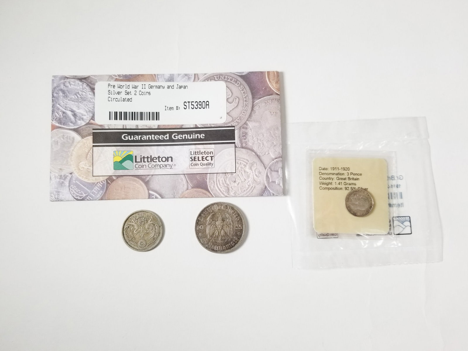 Pre World War II German and Japan Silver Set 2 Coins and Great Britain Silver 3 pence: Pre World War II German and Japan Silver Set 2 Coins and Great Britain Silver 3 pence Literature Brooks Auction – Online Auction Terms & Conditions ——————R