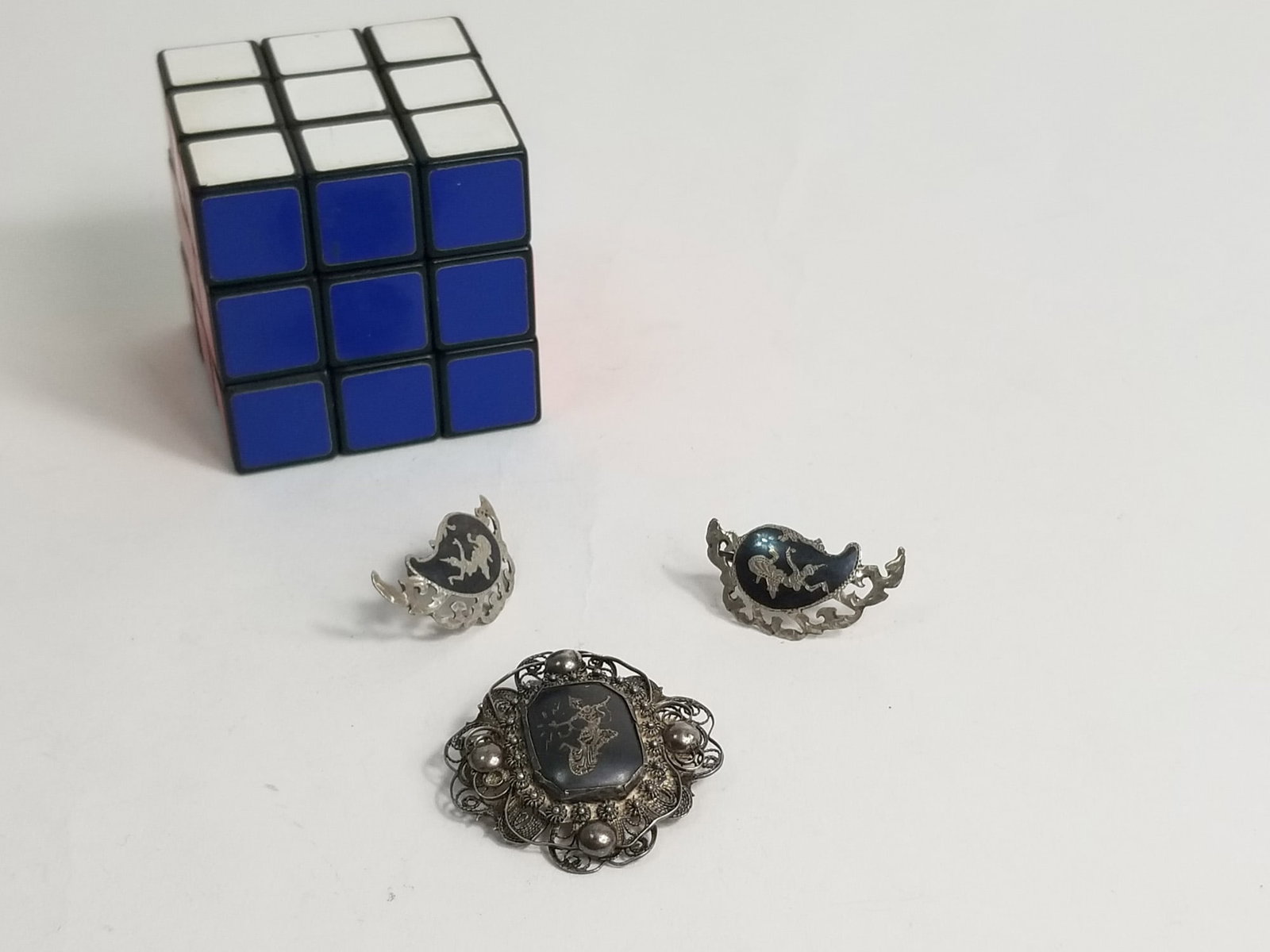 Vintage Siam Sterling Silver Brooch and Earing Set - 2