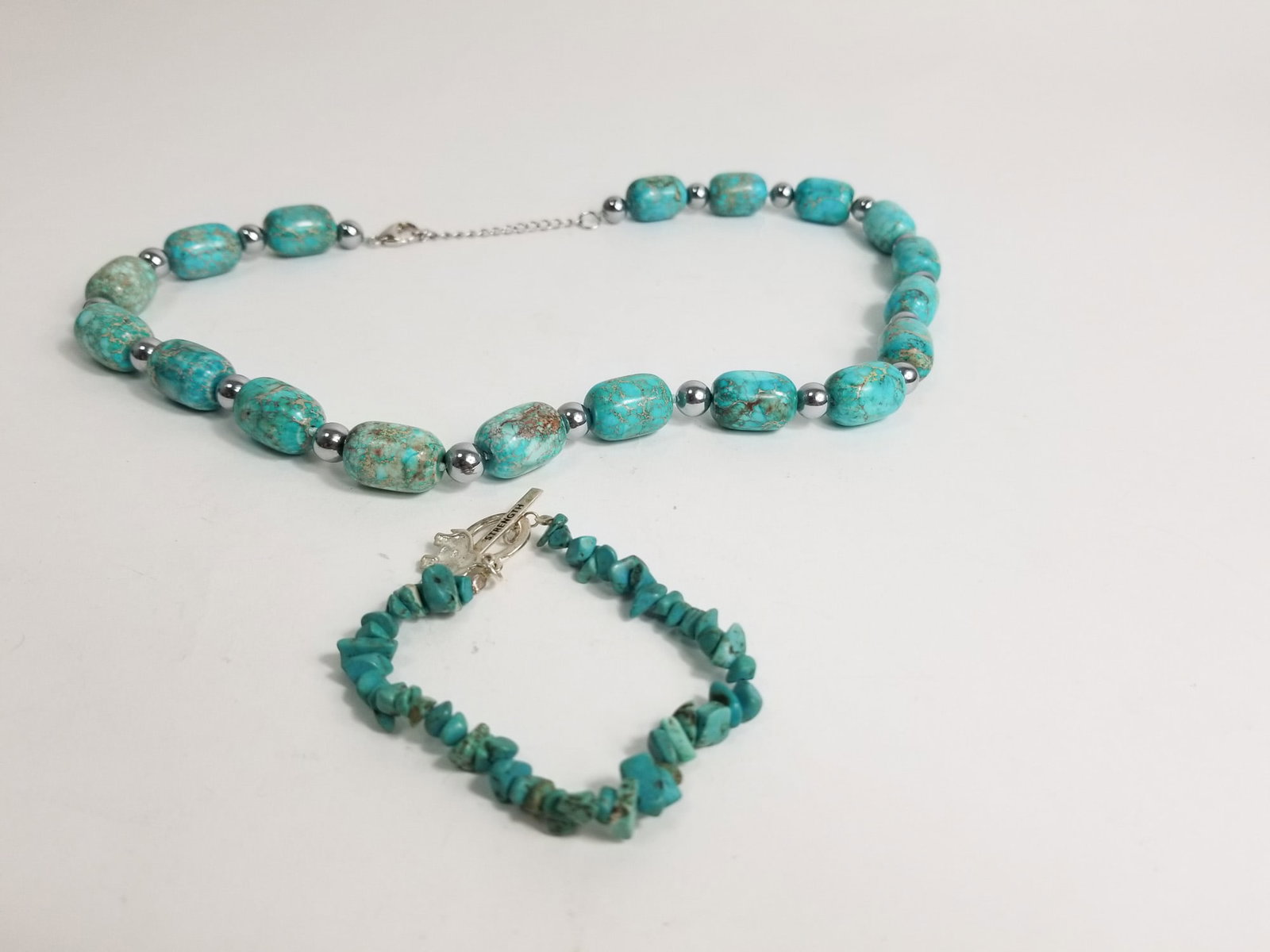 Turquoise Necklace and Bracelet with Sterling Silver Clasps (1 of 4)