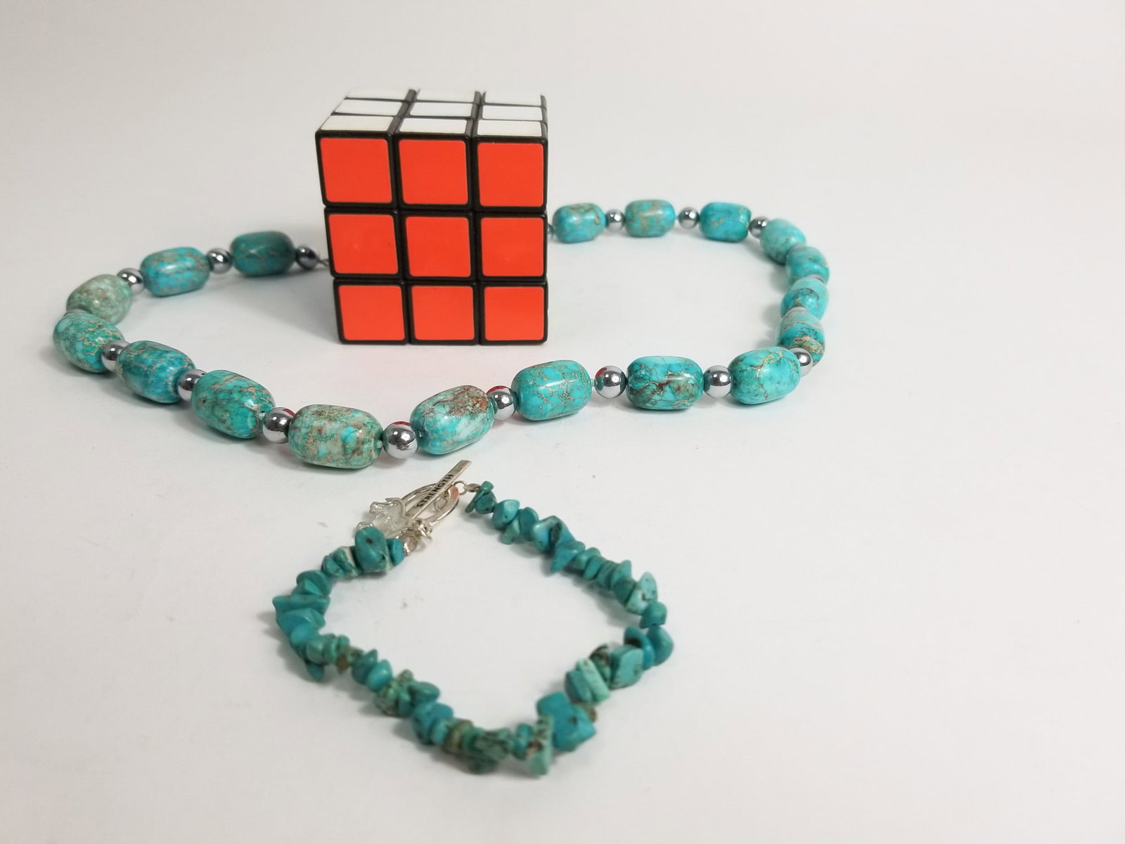 Turquoise Necklace and Bracelet with Sterling Silver Clasps - 2