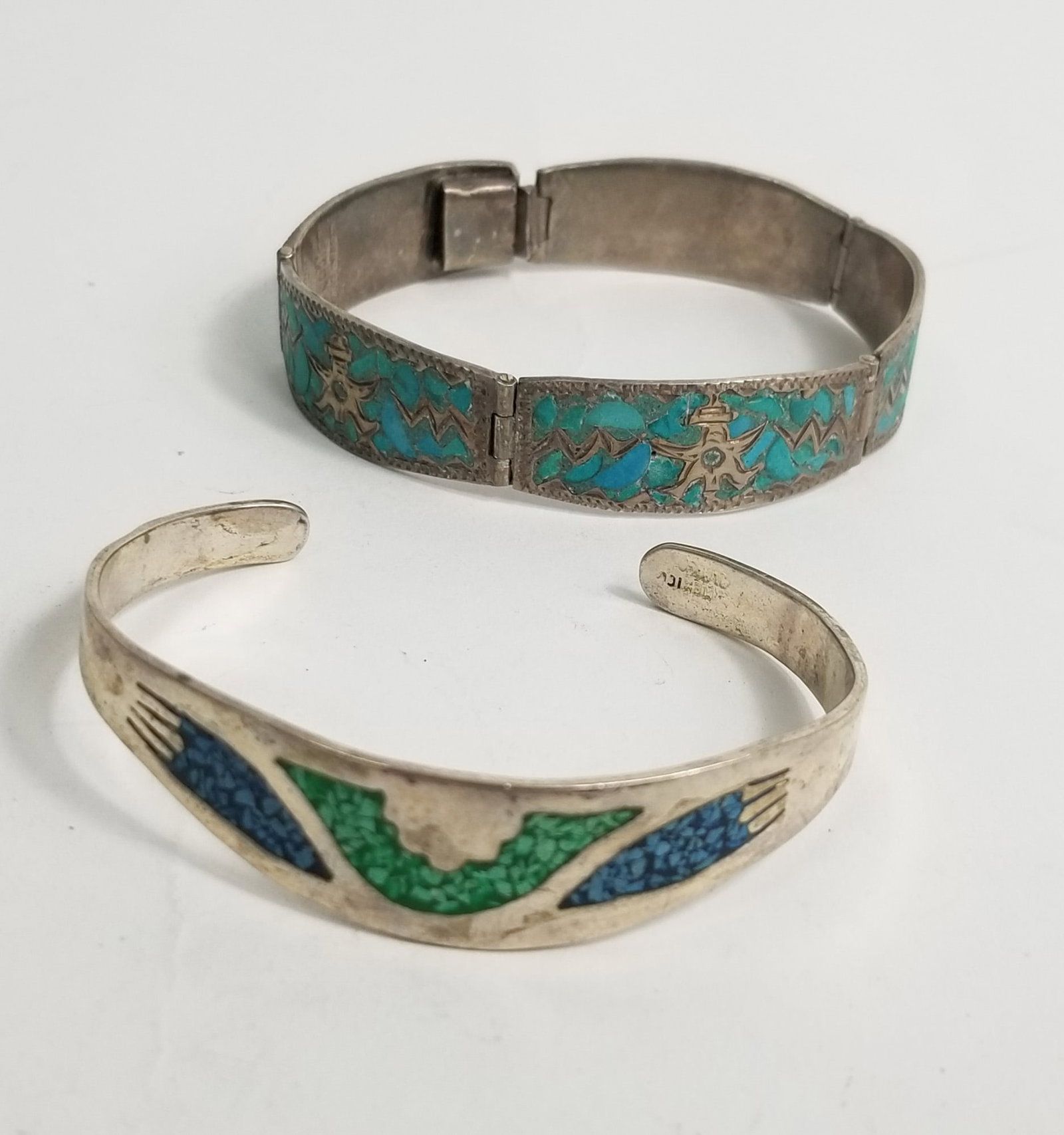 Two Sterling Silver Mexican Bracelets: Two Sterling Silver Mexican Bracelets, marked mexico 925, weight 41.2g Literature Brooks Auction – Online Auction Terms & Conditions ————————̵