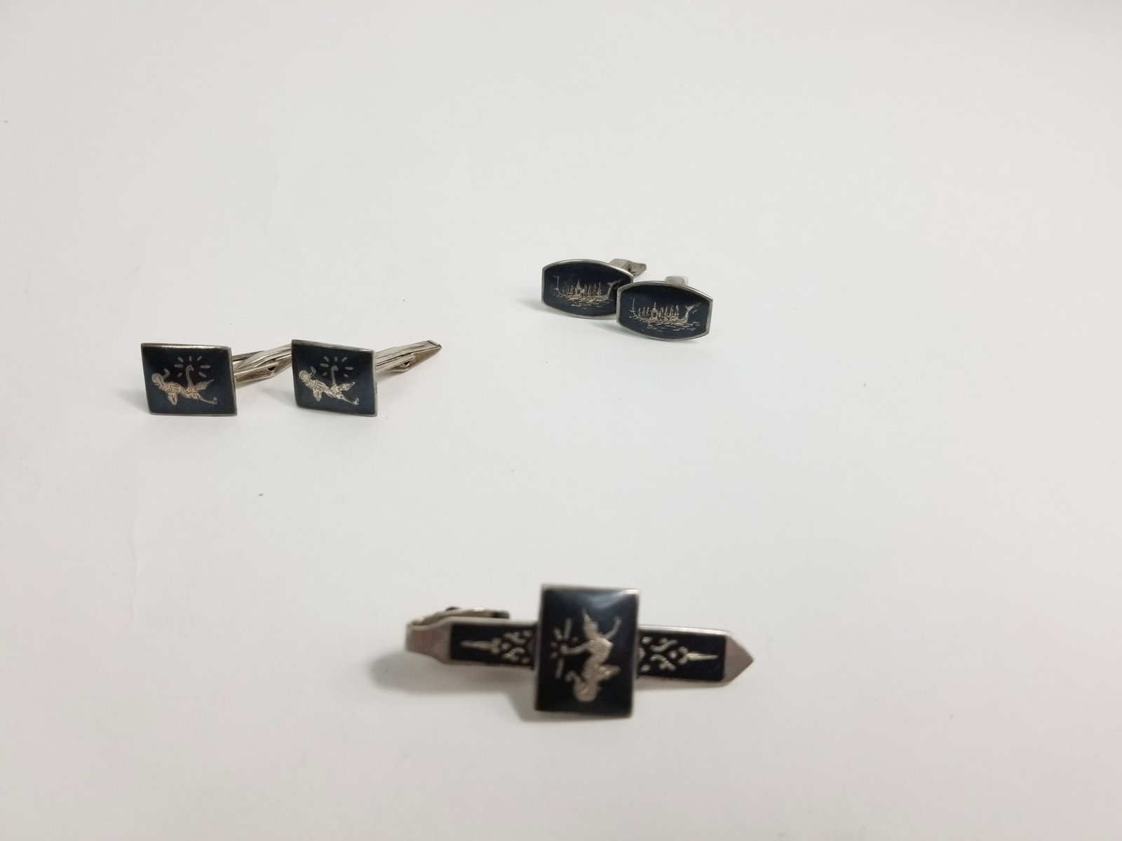 Vintage Siam Sterling Silver Cufflinks and Tie Clip Set (1 of 6)