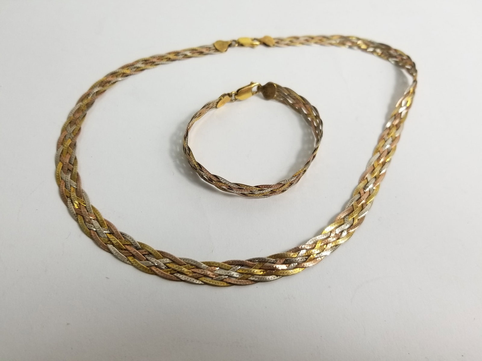 Braided three Tone Sterling Silver Necklace and Bracelet Set (1 of 3)