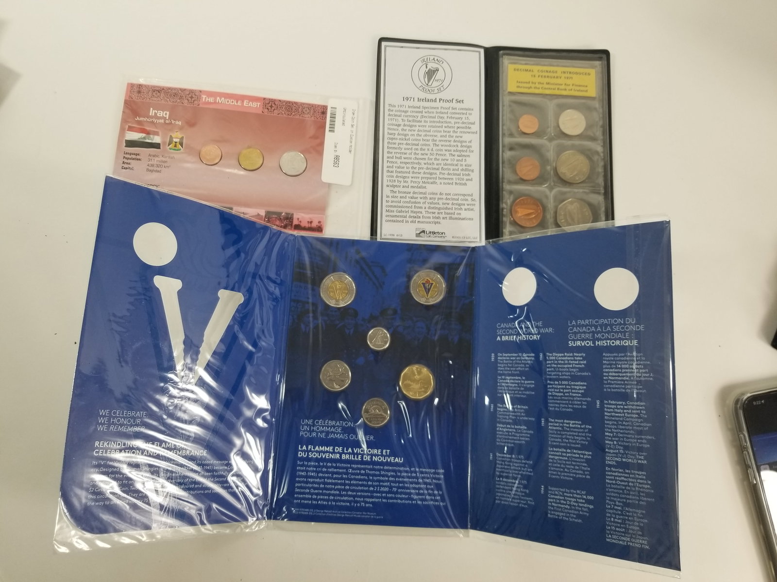Foreign Coin Sets Canada, Ireland, And Iraq: Foreign Coin Sets Canada, Ireland, And Iraq. 2020 The End of the Second World War commemorative Set, 1971 Ireland Proof Set Literature Brooks Auction – Online Auction Terms & Conditions —&