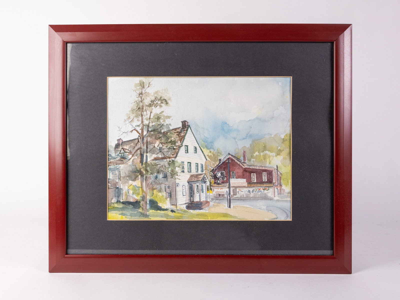 Ye Olde Centerton Inn Framed Original Watercolor: This original watercolor depicts Ye Olde Centerton Inn in Elmer, New Jersey, which claims to be the second oldest bar in America. Artist unknown. Size 18" x 22" Literature Brooks Auction –