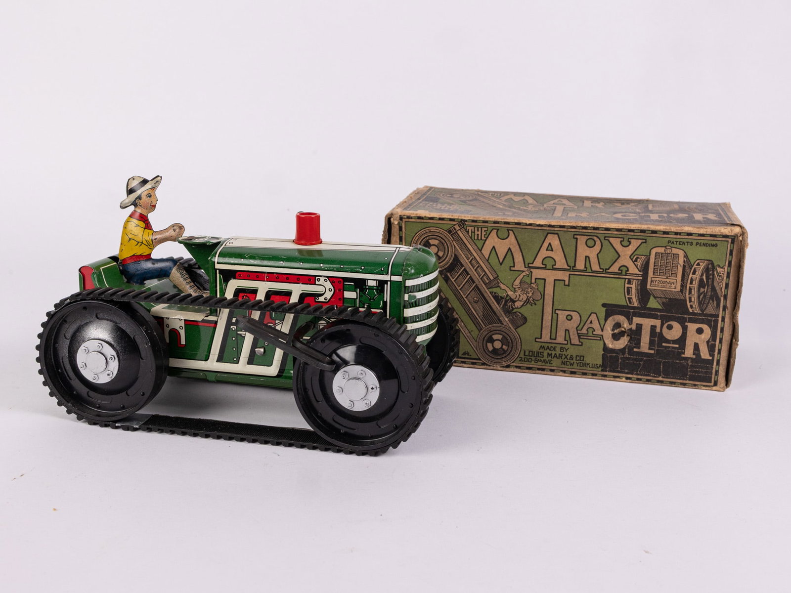 Vintage Louis Marx & Co. Wind-Up Tin Climbing Tractor IOB (1 of 9)