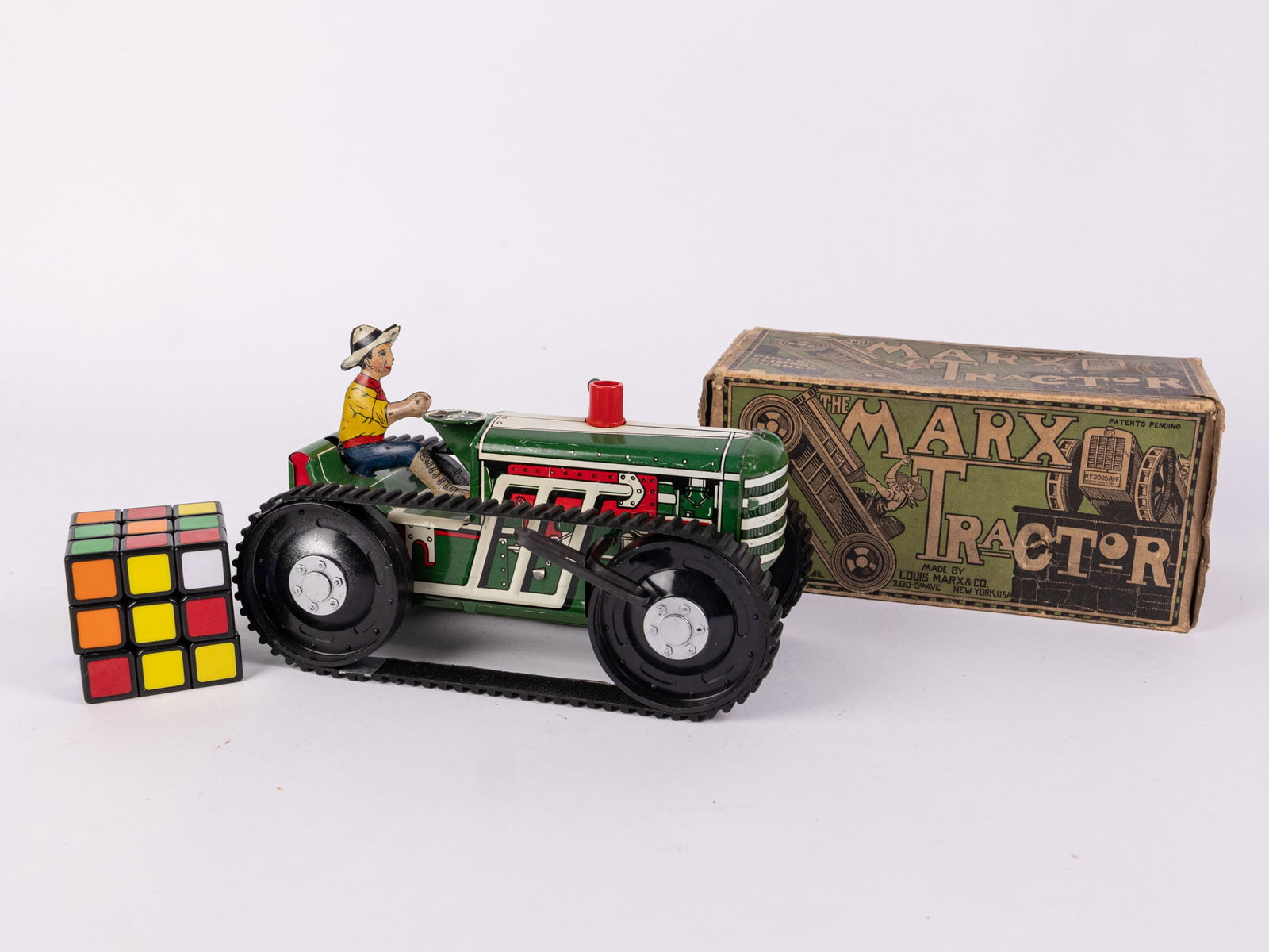 Vintage Louis Marx & Co. Wind-Up Tin Climbing Tractor IOB - 2