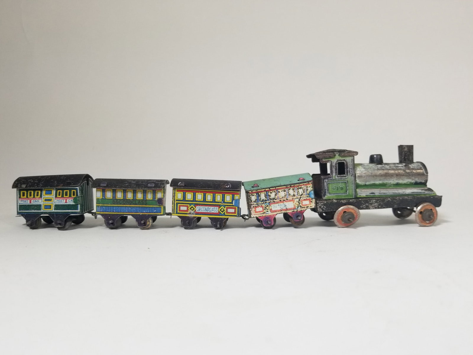 Antique German Penny Toy Tin Litho Locomotive Train Set - 2