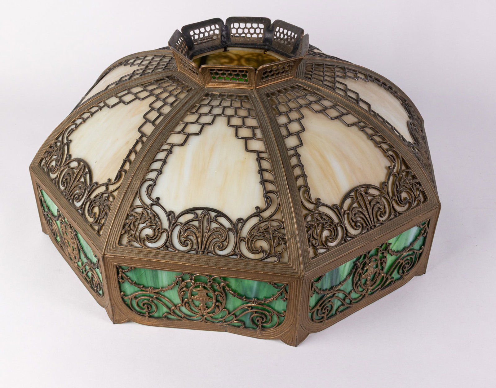 Vintage Slag Glass Art Nouveau Style Lamp Shade: Vintage Slag Glass Art Nouveau Style Lamp Shade Size 11" x 22" diameter Literature Brooks Auction – Online Auction Terms & Conditions Contact: (856) 694-2960 | info@brooks.auction READ BEFOR