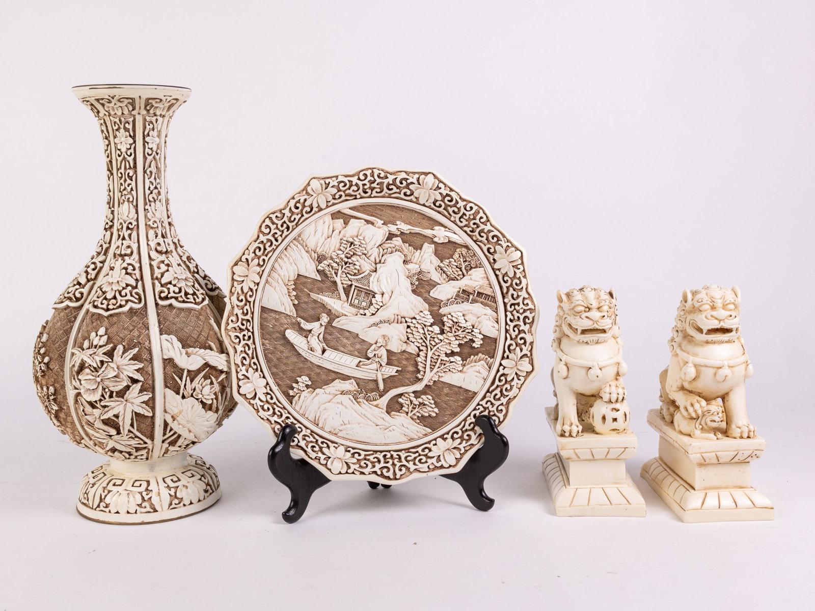 Assortment of Vintage Asian Carved Resin Decor: Assortment of Vintage Asian Carved Resin Decor Size 7" x 12" x 12" Literature Brooks Auction – Online Auction Terms & Conditions Contact: (856) 694-2960 | info@brooks.auction READ BEFORE YOU